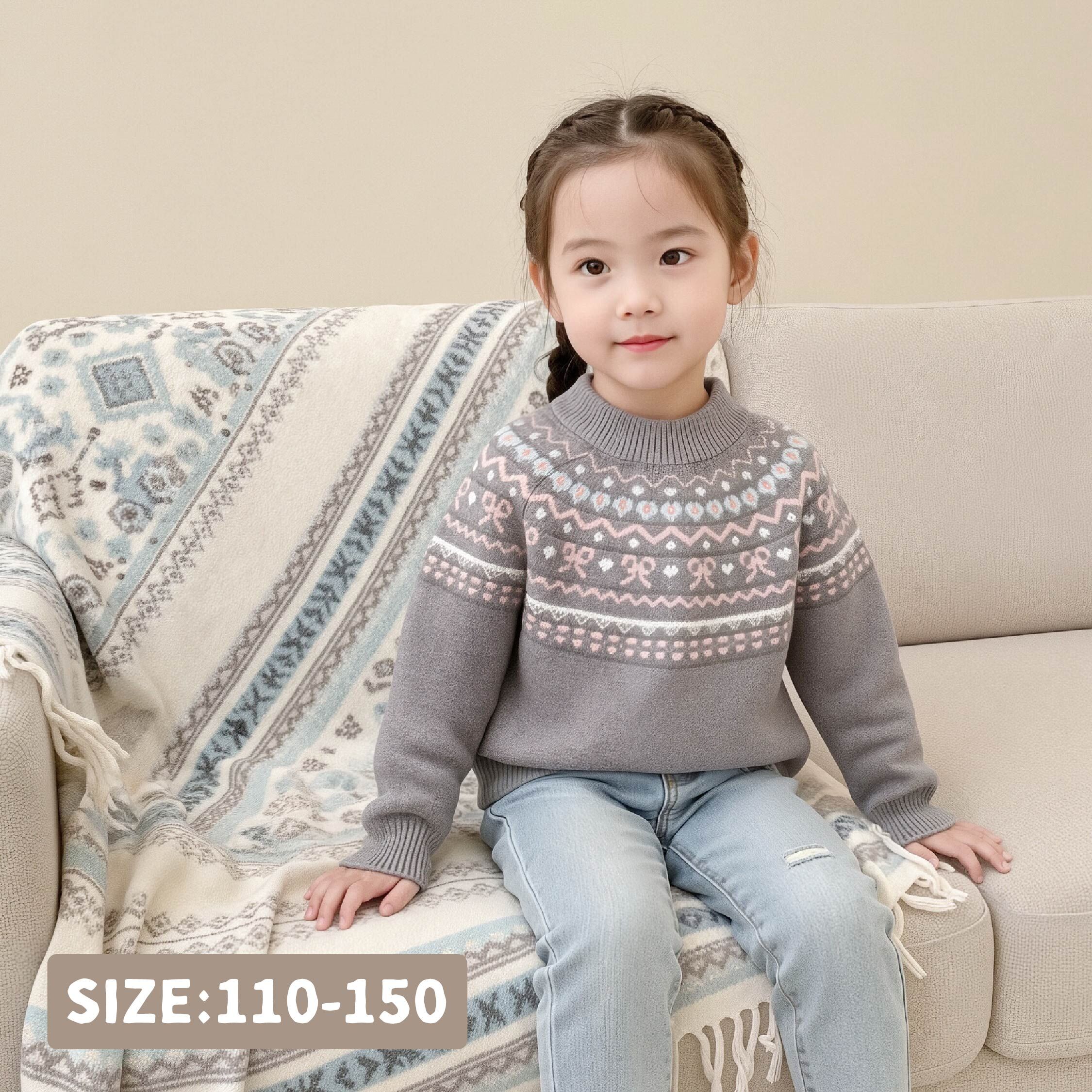 【H55751】復古蝴蝶結圖騰針織上衣