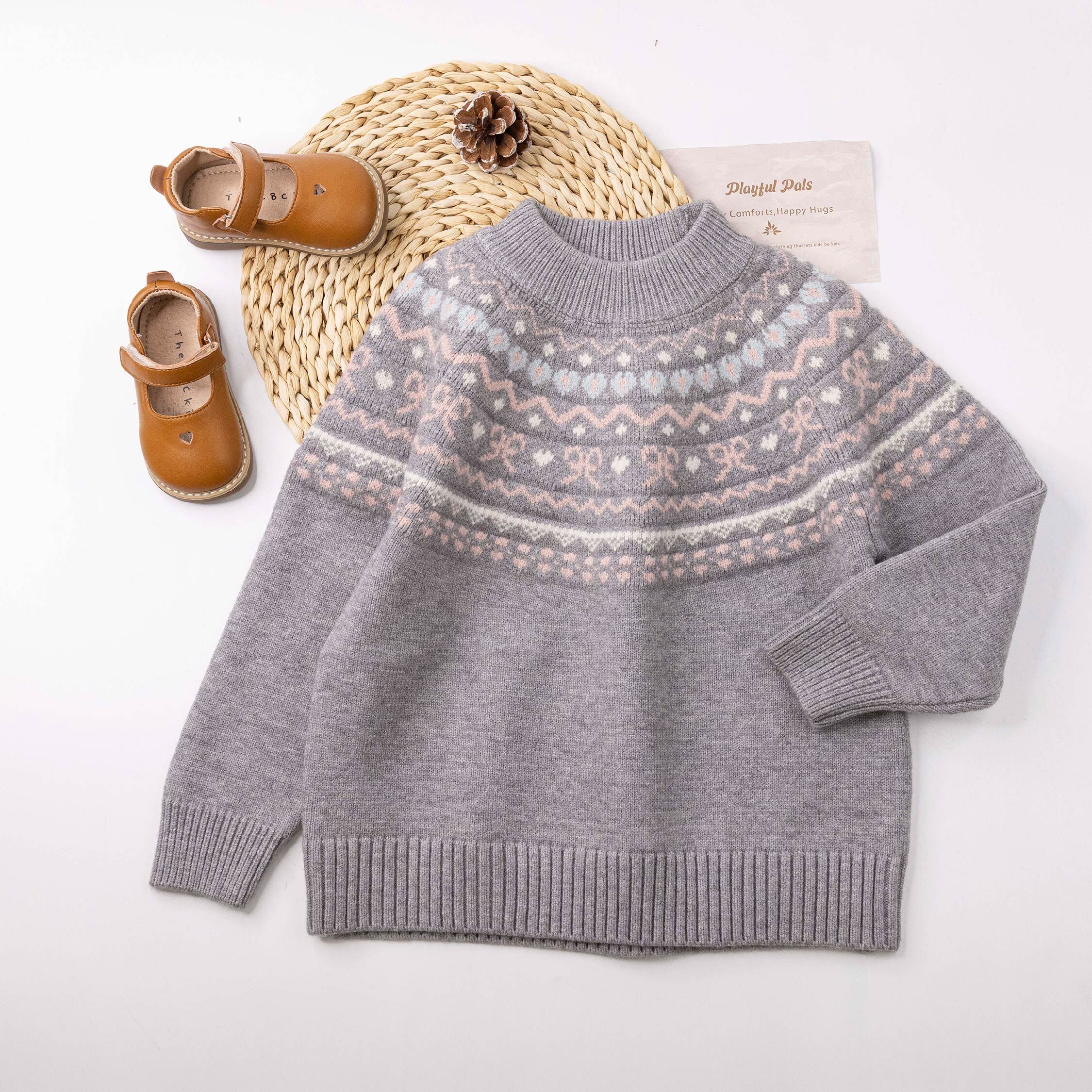 【H55751】復古蝴蝶結圖騰針織上衣