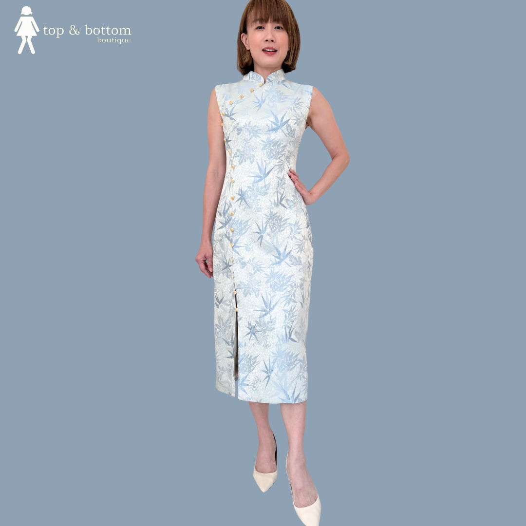 SLEEVELESS BROCADE PRINT CHEONGSAM DRESS