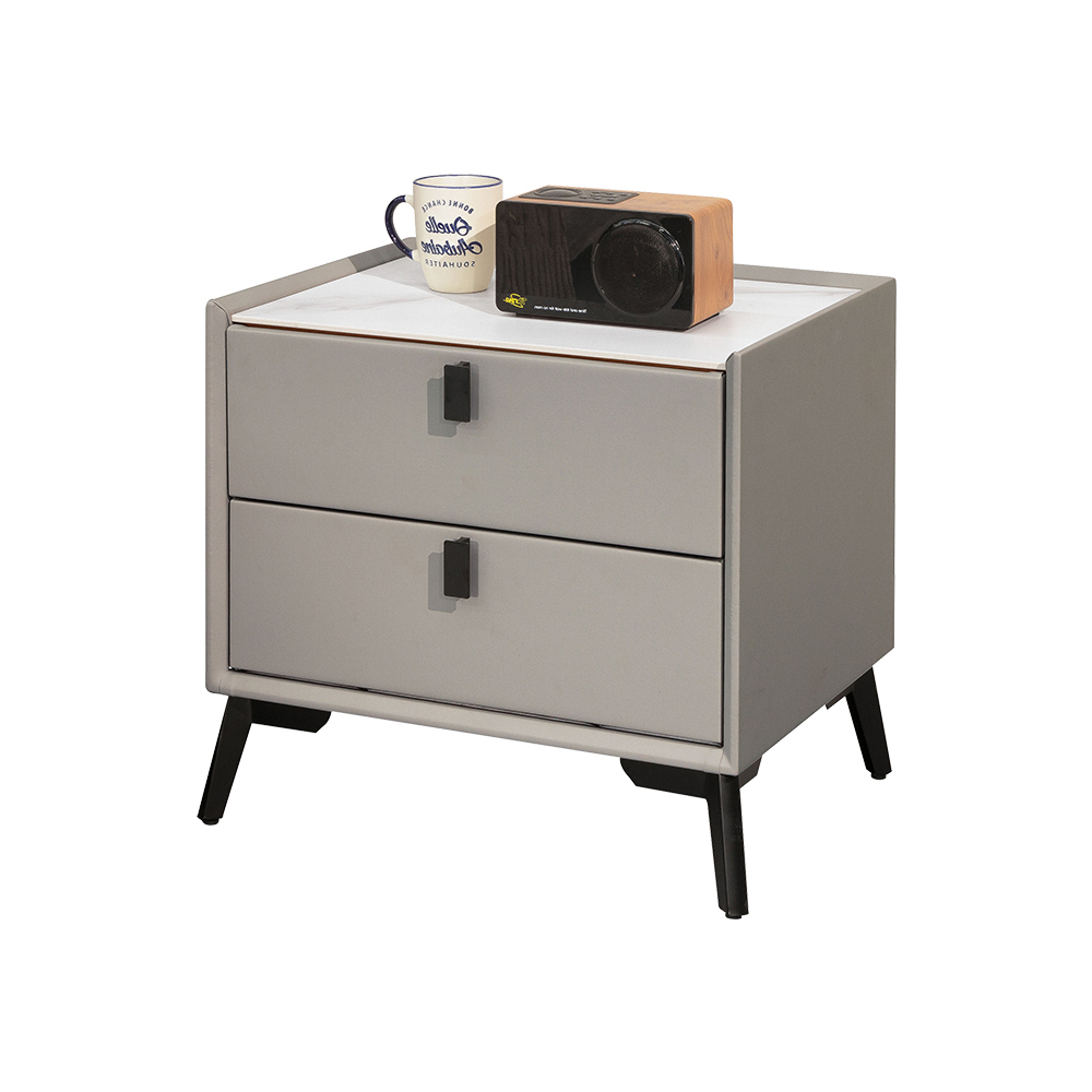 羅迪1.7尺岩板皮革床頭櫃/灰色床頭櫃/二抽收納櫃/置物小邊櫃/小茶几