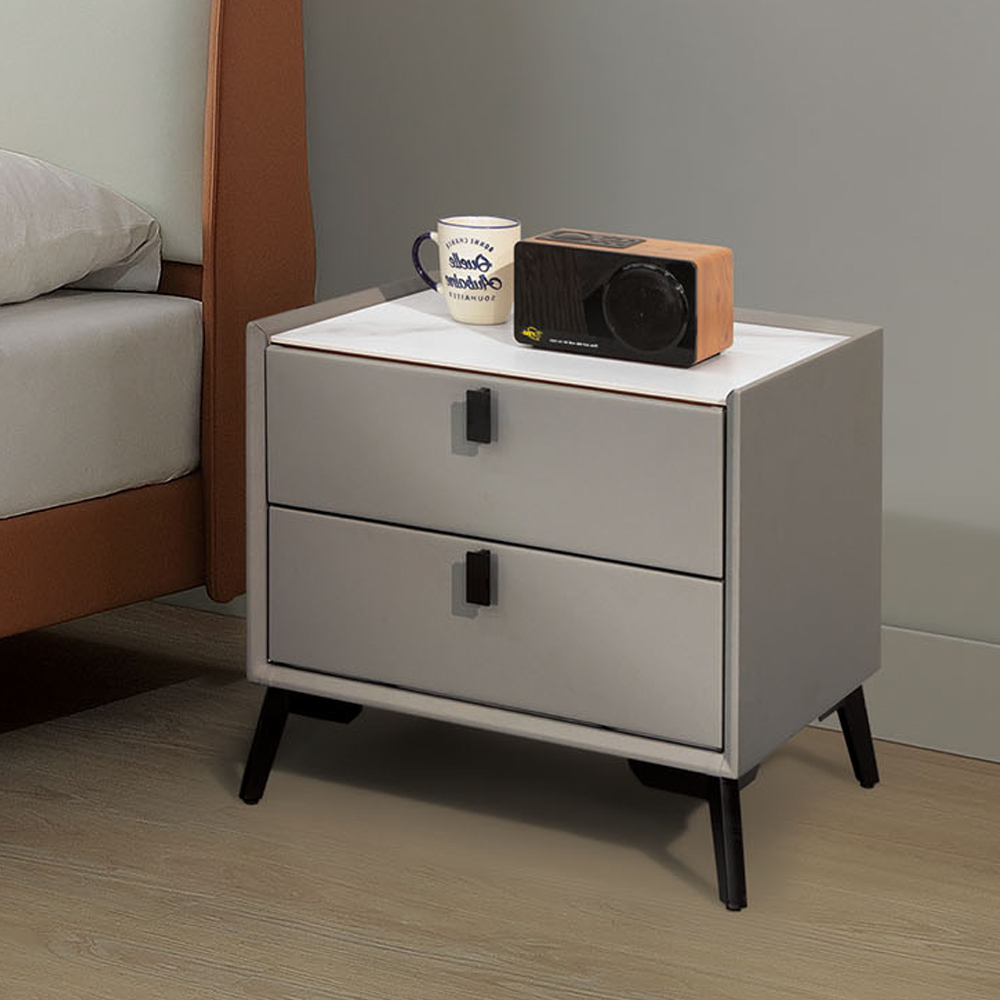 羅迪1.7尺岩板皮革床頭櫃/灰色床頭櫃/二抽收納櫃/置物小邊櫃/小茶几