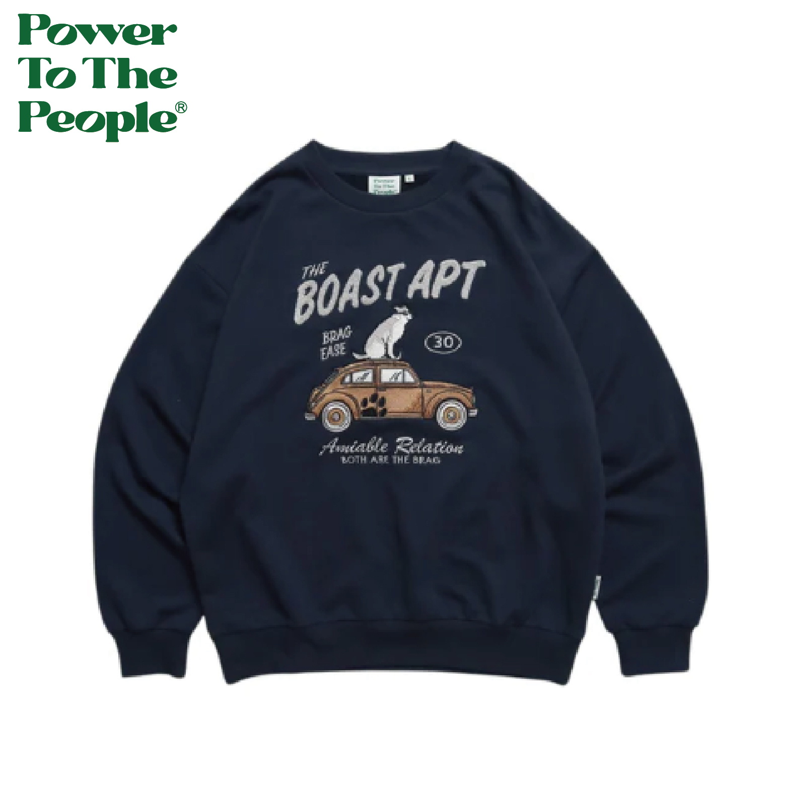 【 Power To The People｜乘車小狗刺繡大學TEE - 夜藍 】