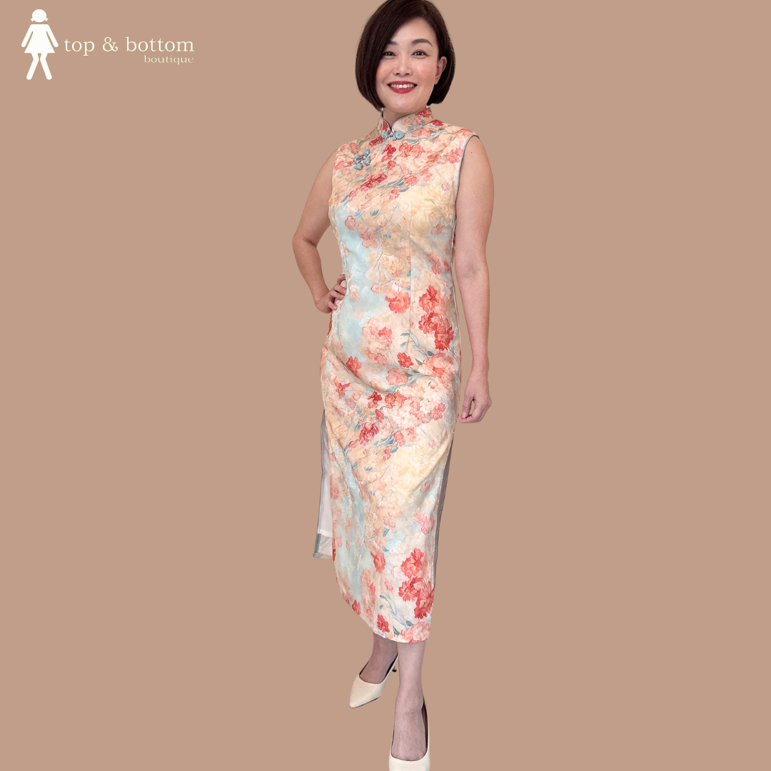 SLEEVELESS FLORAL CHEONGSAM DRESS