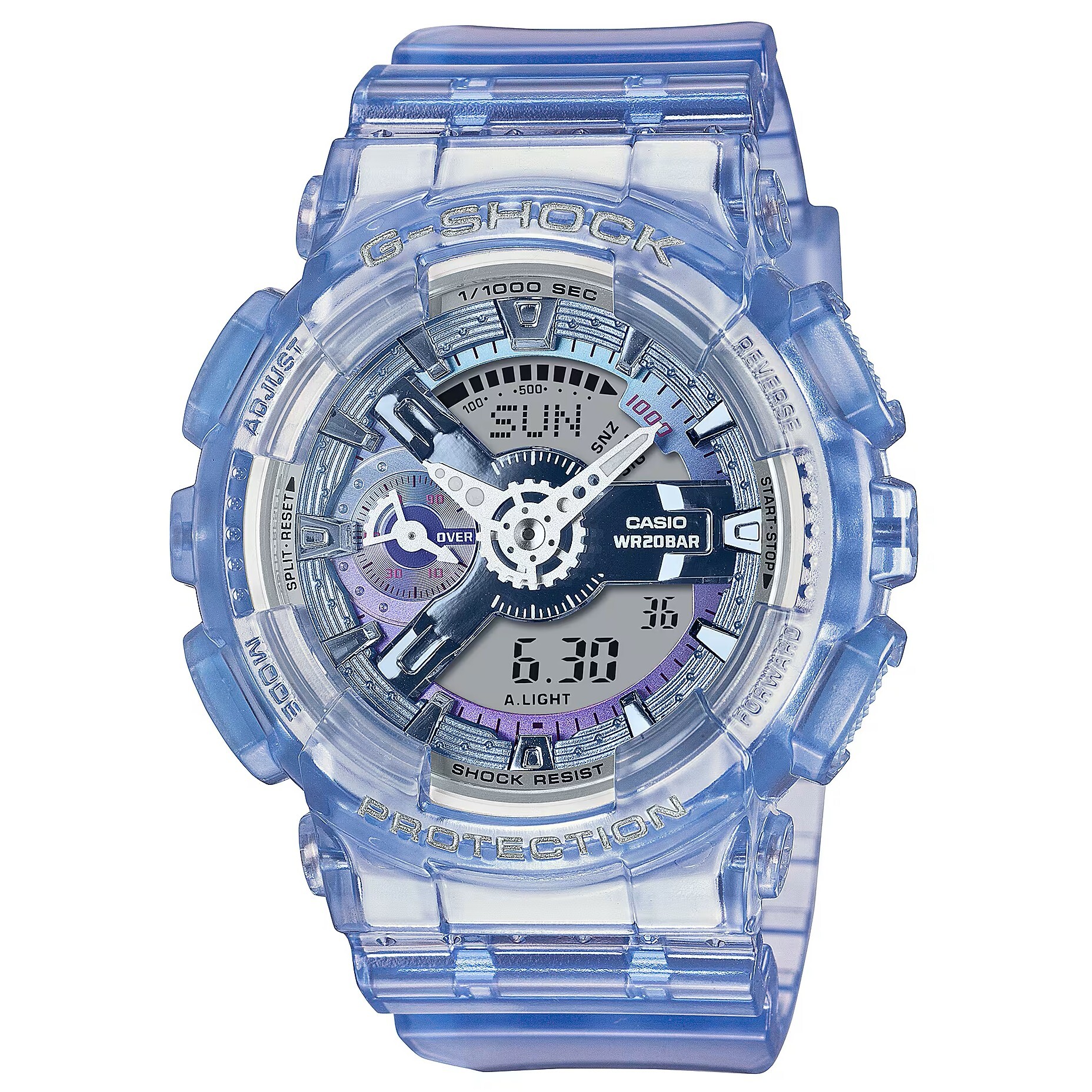 預購款【CASIO 卡西歐】 G-SHOCK 略為小巧的設計 金屬光澤搭配現代巧思 耐衝擊數位雙顯 手錶 GMA-S110VW-6A