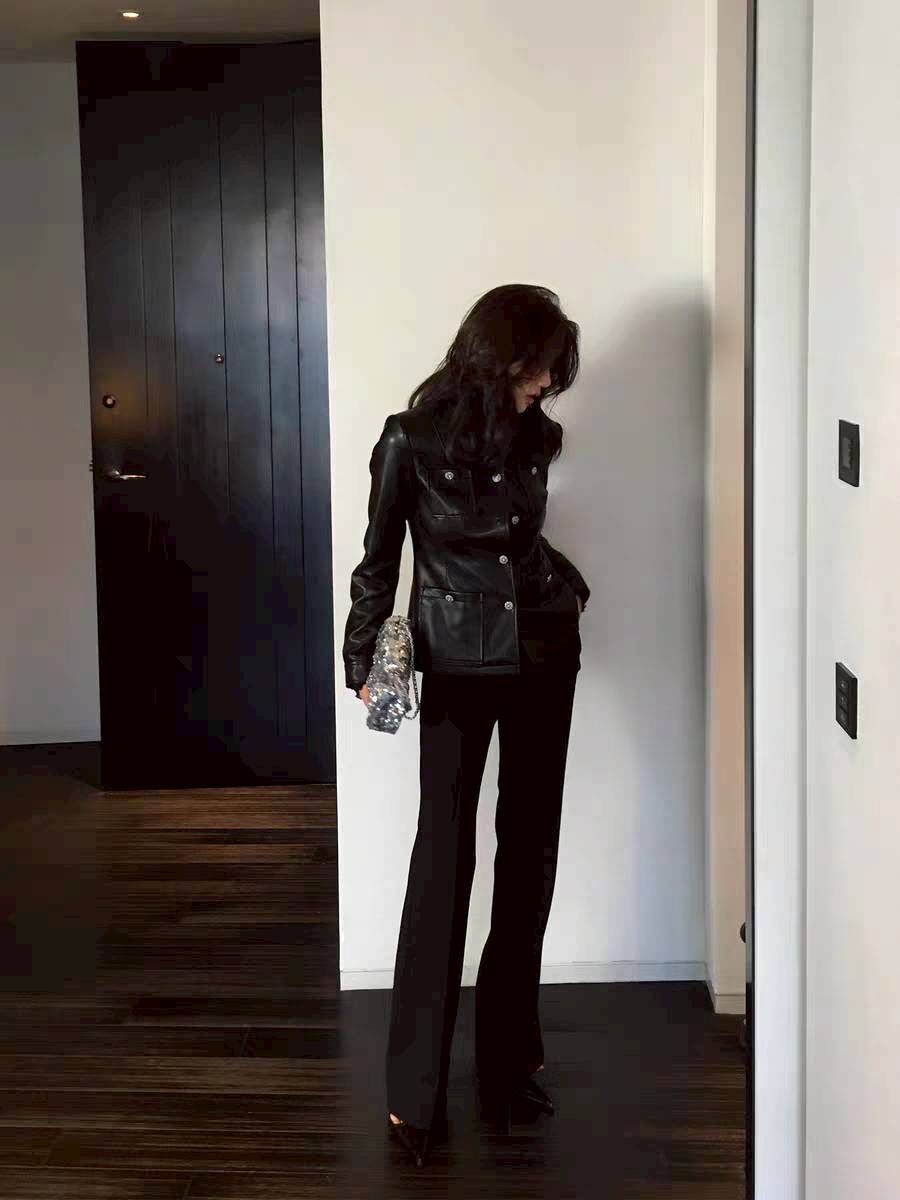 經典黑長腿女子西裝喇叭褲長褲-S-XXL (Elegant & Love)