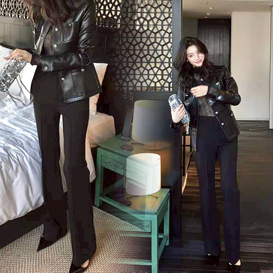 經典黑長腿女子西裝喇叭褲長褲-S-XXL (Elegant & Love)