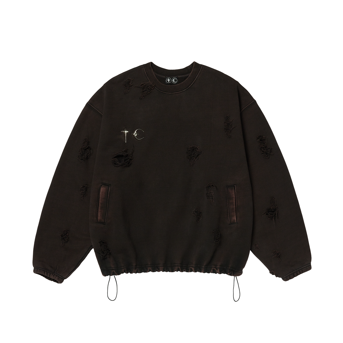 [THUG CIUB] 做舊水洗圓領抽繩大學T（有口袋）