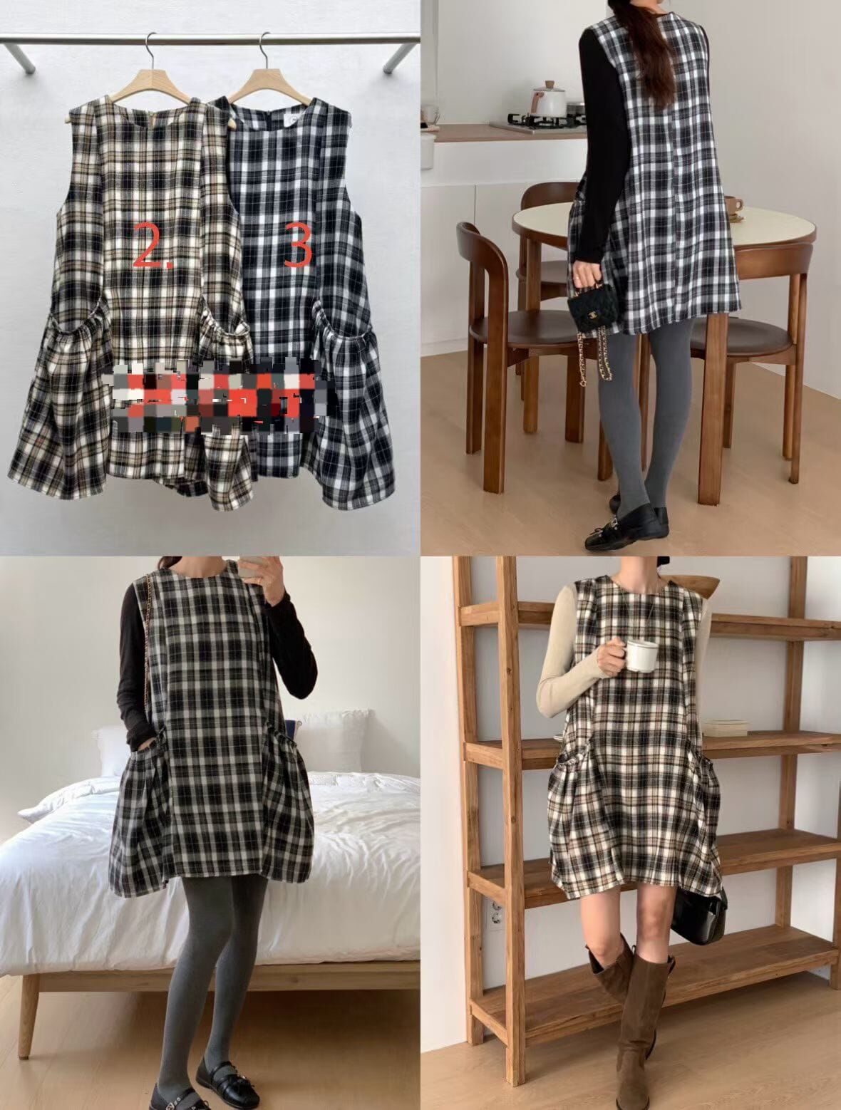 RE5402 英倫格仔大口袋背心裙 *特價* (優惠碼同充值購物金不適用)