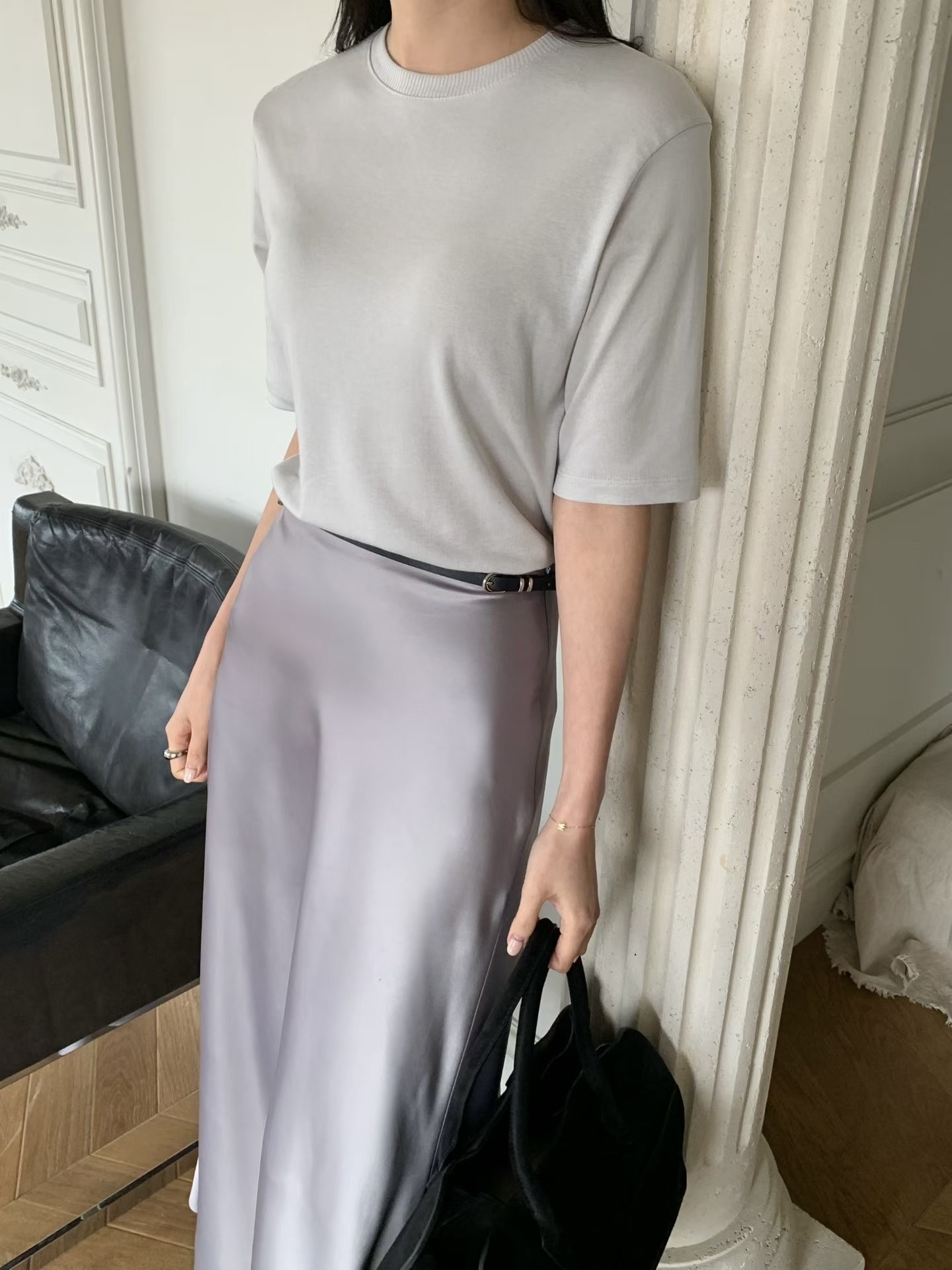 #228N554 法式慕絲 小吊牌天絲棉中袖上衣