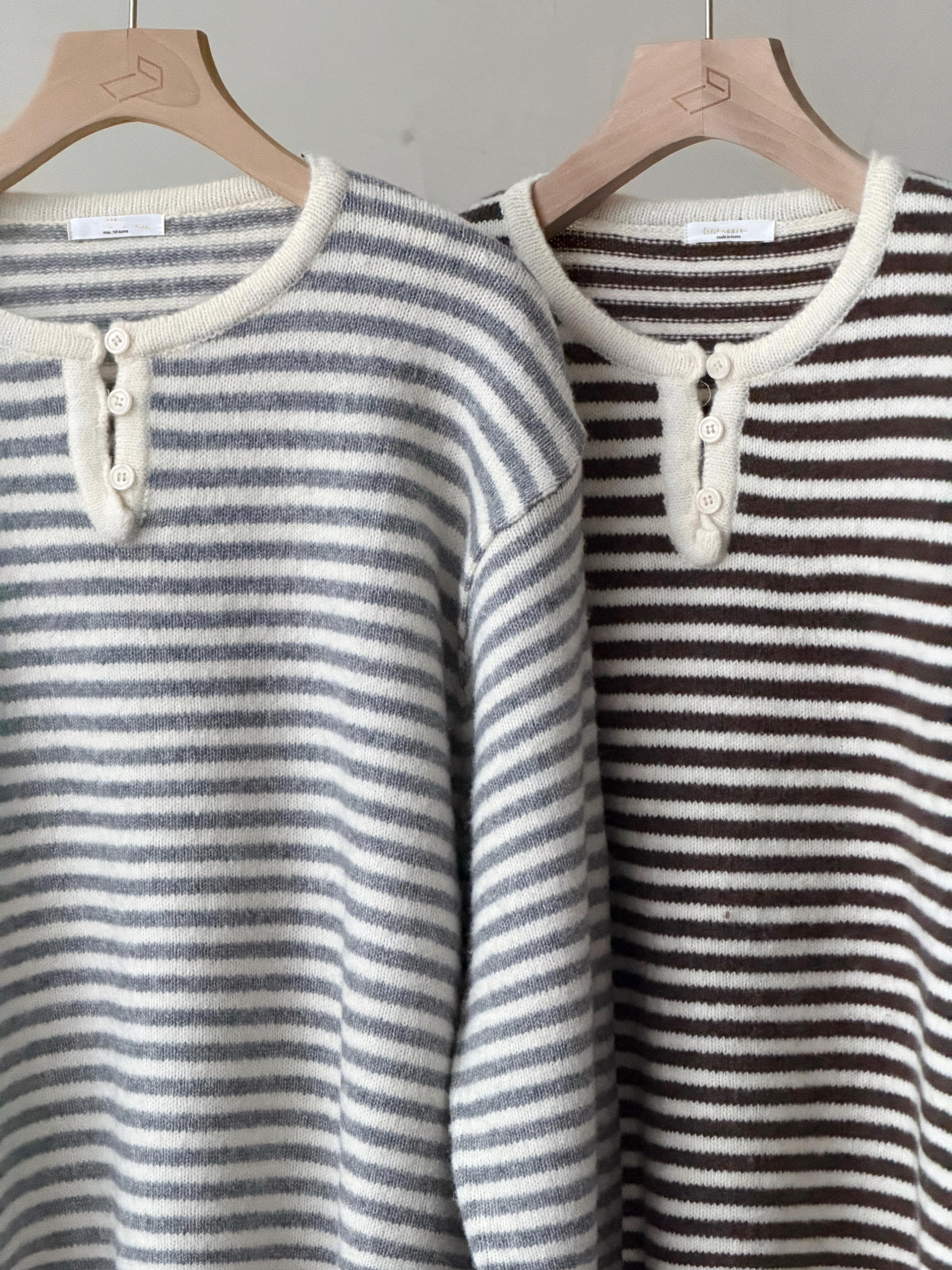 KR450 浣熊拼色橫間鈕扣冷衫-2色