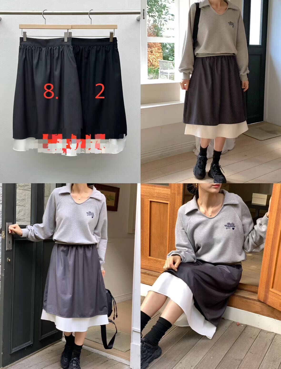 RE5415 材質拼接下擺傘形半身裙 *特價* (優惠碼同充值購物金不適用)