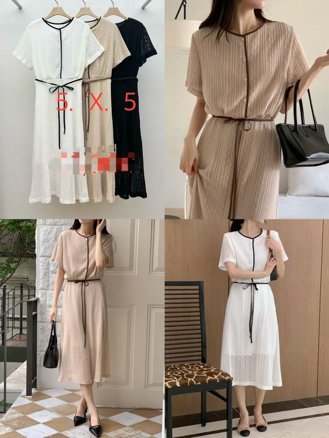 RE5419 花花刺綉拼色包邊綁帶連身裙 *特價* (優惠碼同充值購物金不適用)