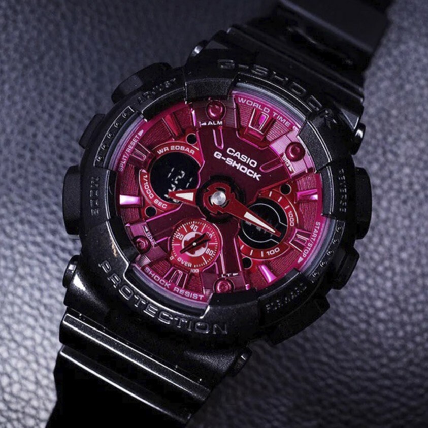 【CASIO 卡西歐】 G-SHOCK 立體金屬錶面 金屬光澤時尚小巧思 耐衝擊數位雙顯 手錶 GMA-S120RB-1A