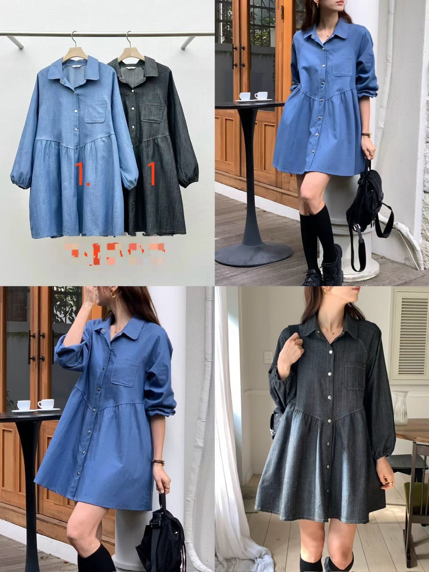 RE5420 燈籠袖翻領牛仔棉連身裙 *特價* (優惠碼同充值購物金不適用)