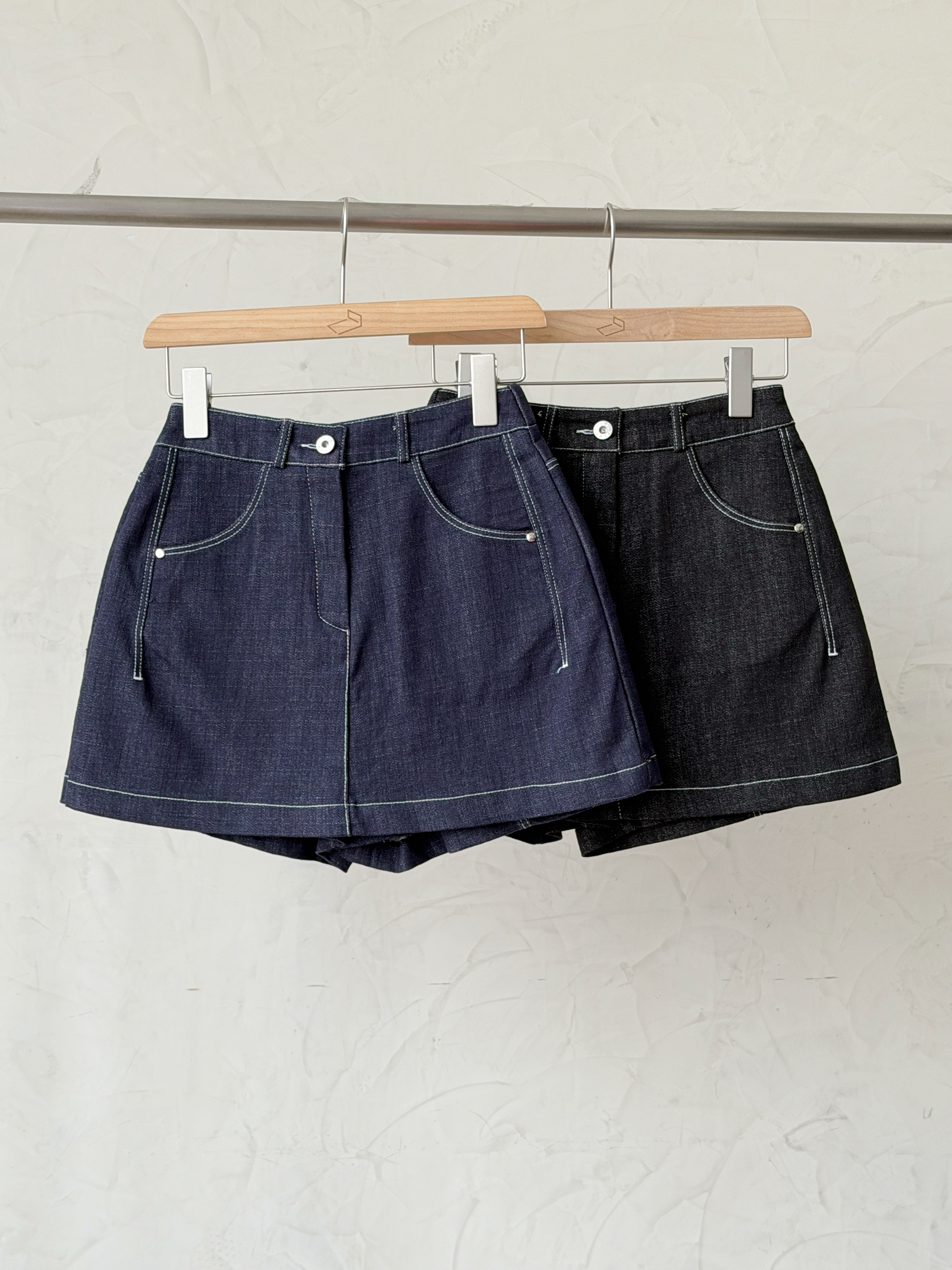 KR454 Aline明線連打底牛仔裙-2色