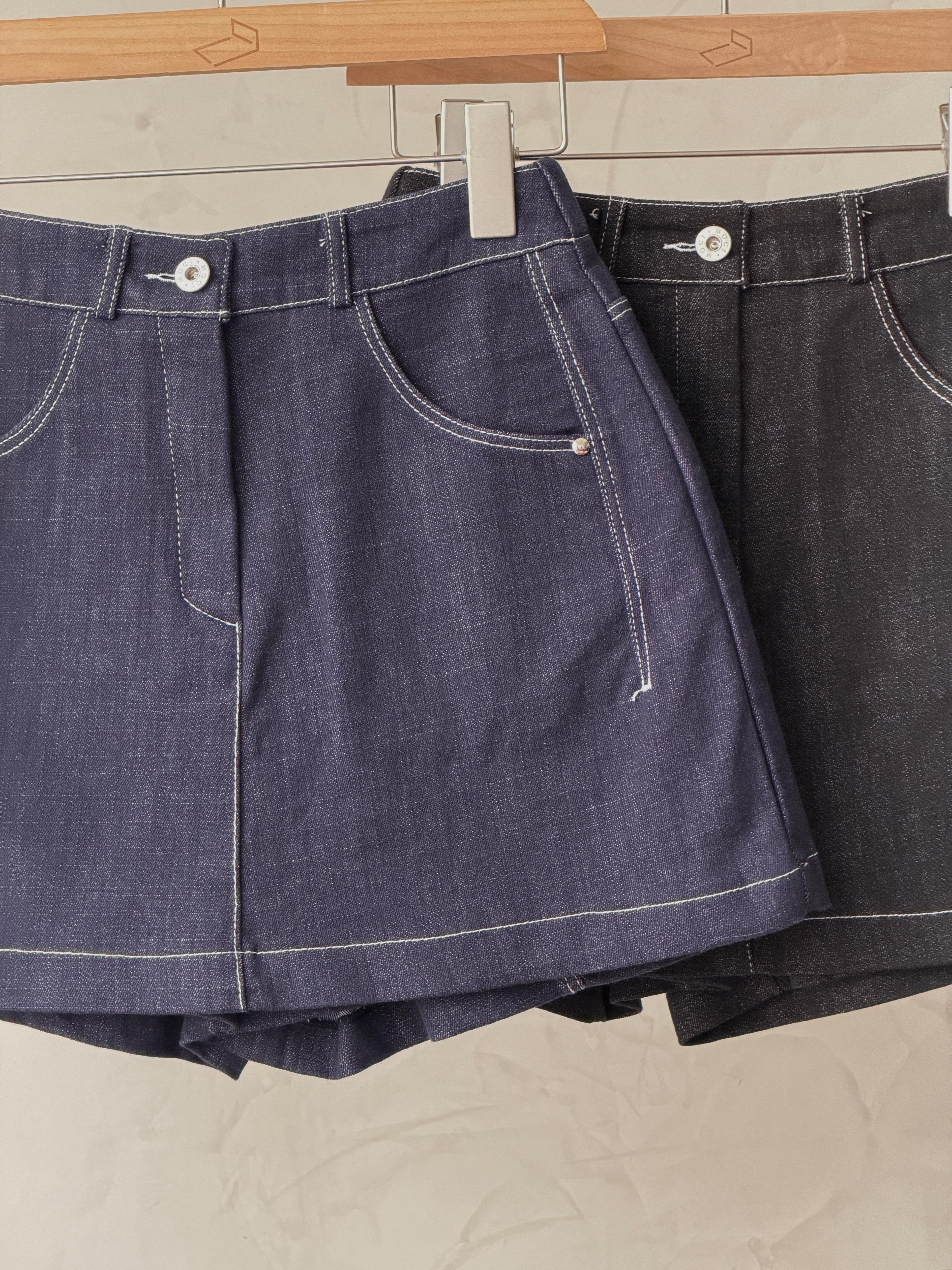 KR454 Aline明線連打底牛仔裙-2色