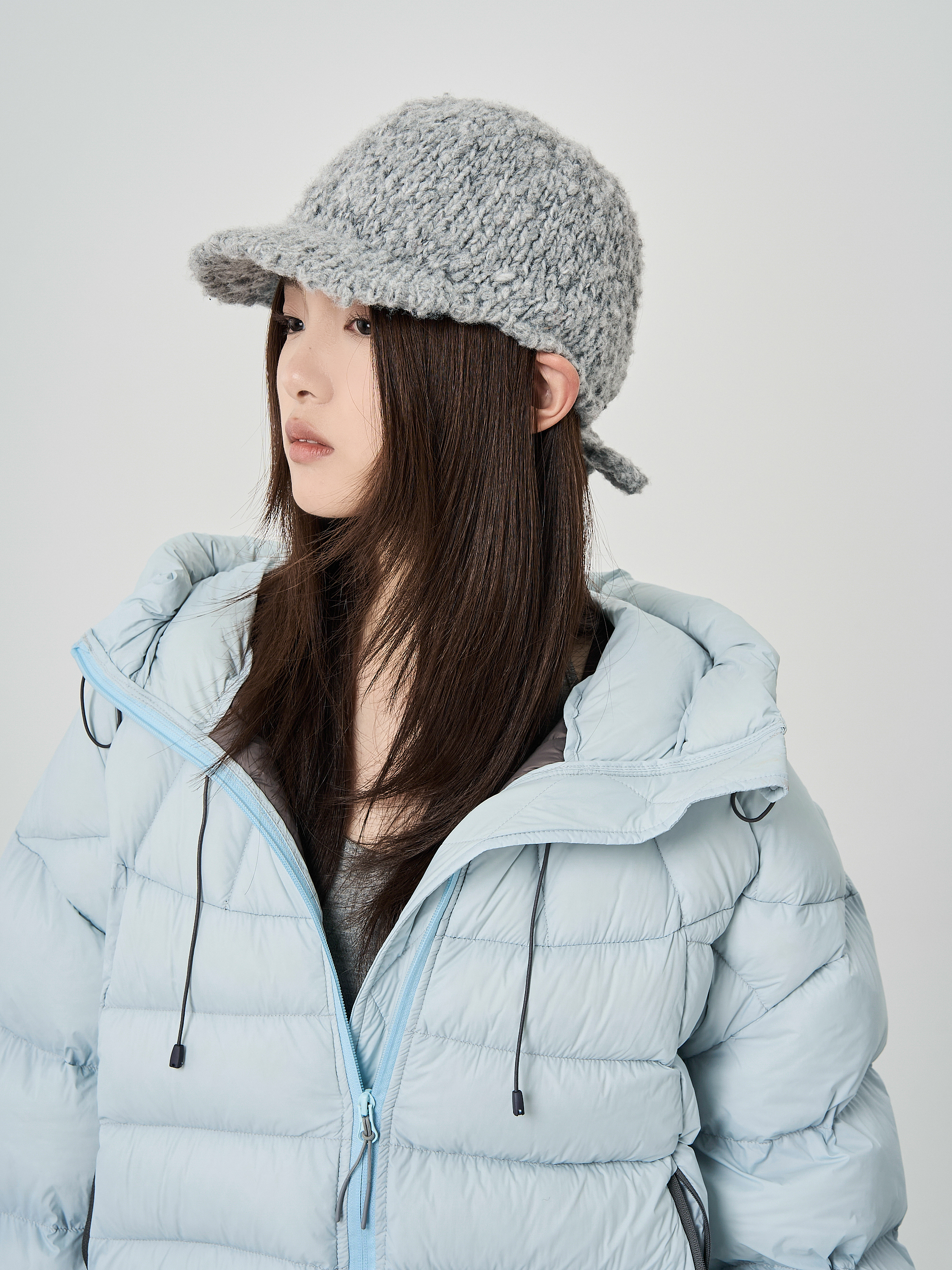 針織羊毛棒球帽-淺灰