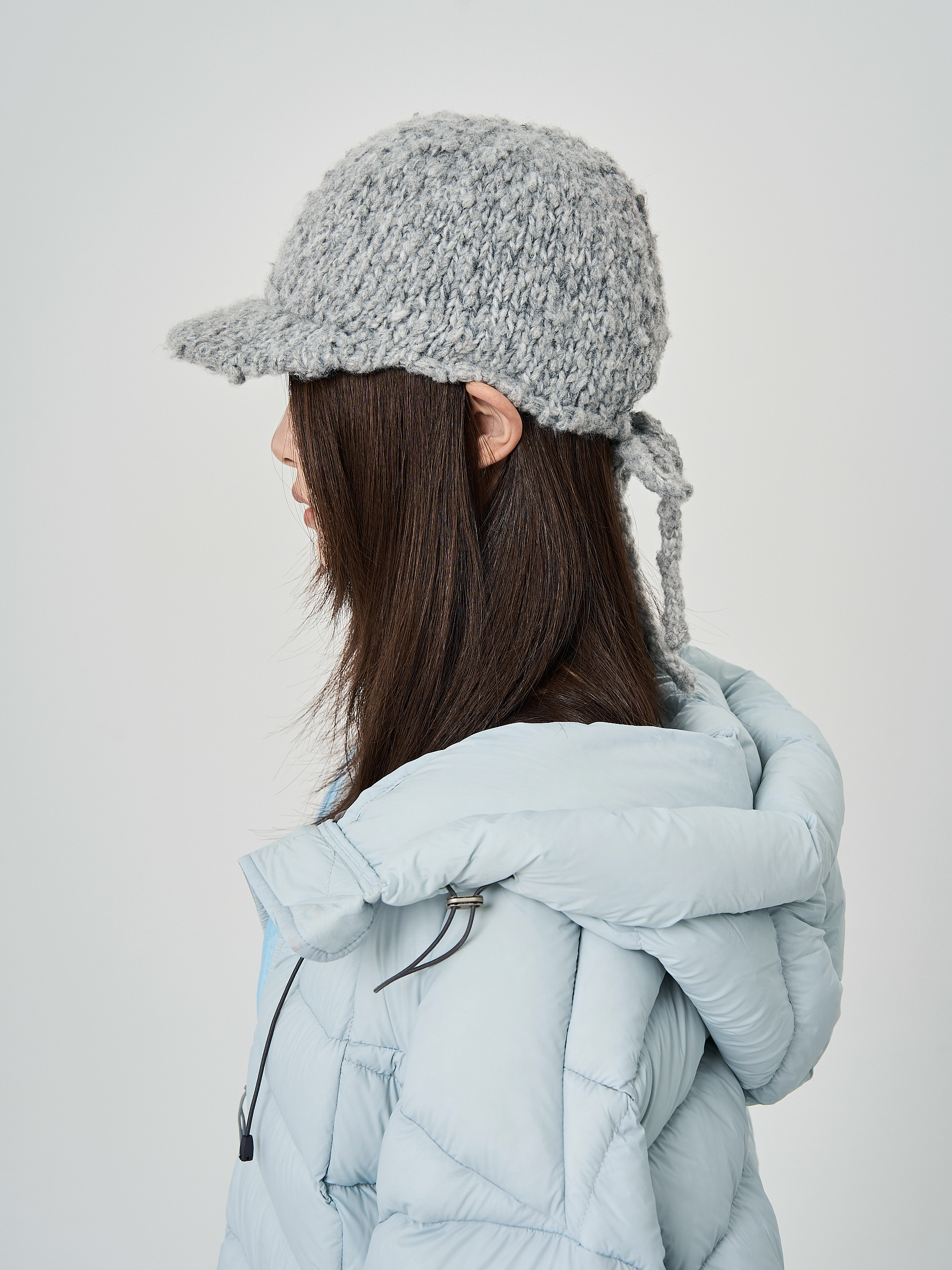 針織羊毛棒球帽-淺灰