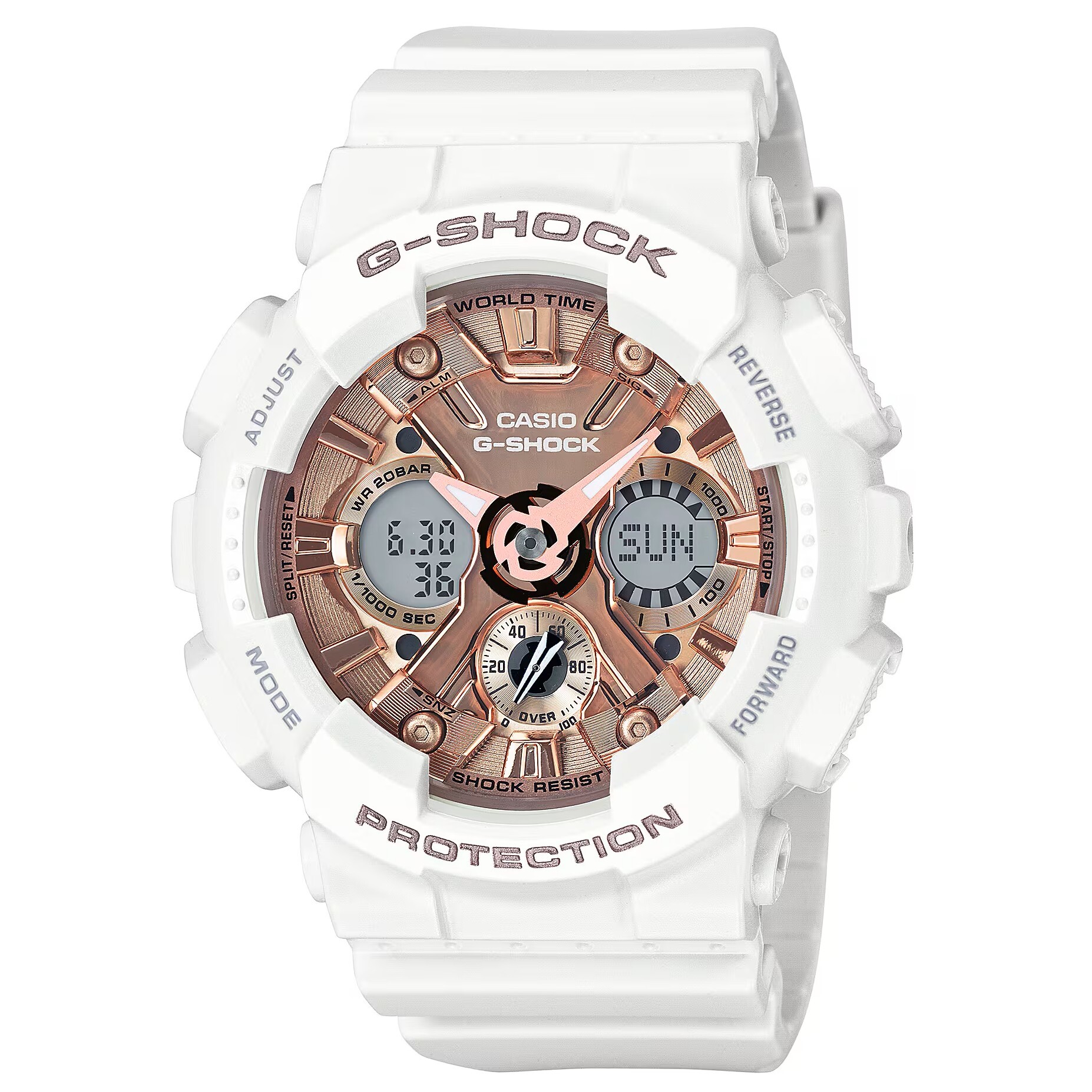 預購款【CASIO 卡西歐】 G-SHOCK 立體金屬錶面 金屬光澤時尚小巧思 耐衝擊數位雙顯 手錶 GMA-S120MF-7A2