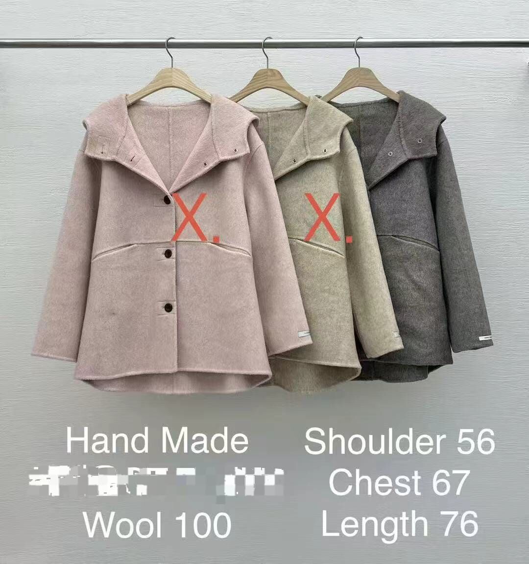 RE5426 手工羊毛連帽排扣外套 *特價* (優惠碼同充值購物金不適用)