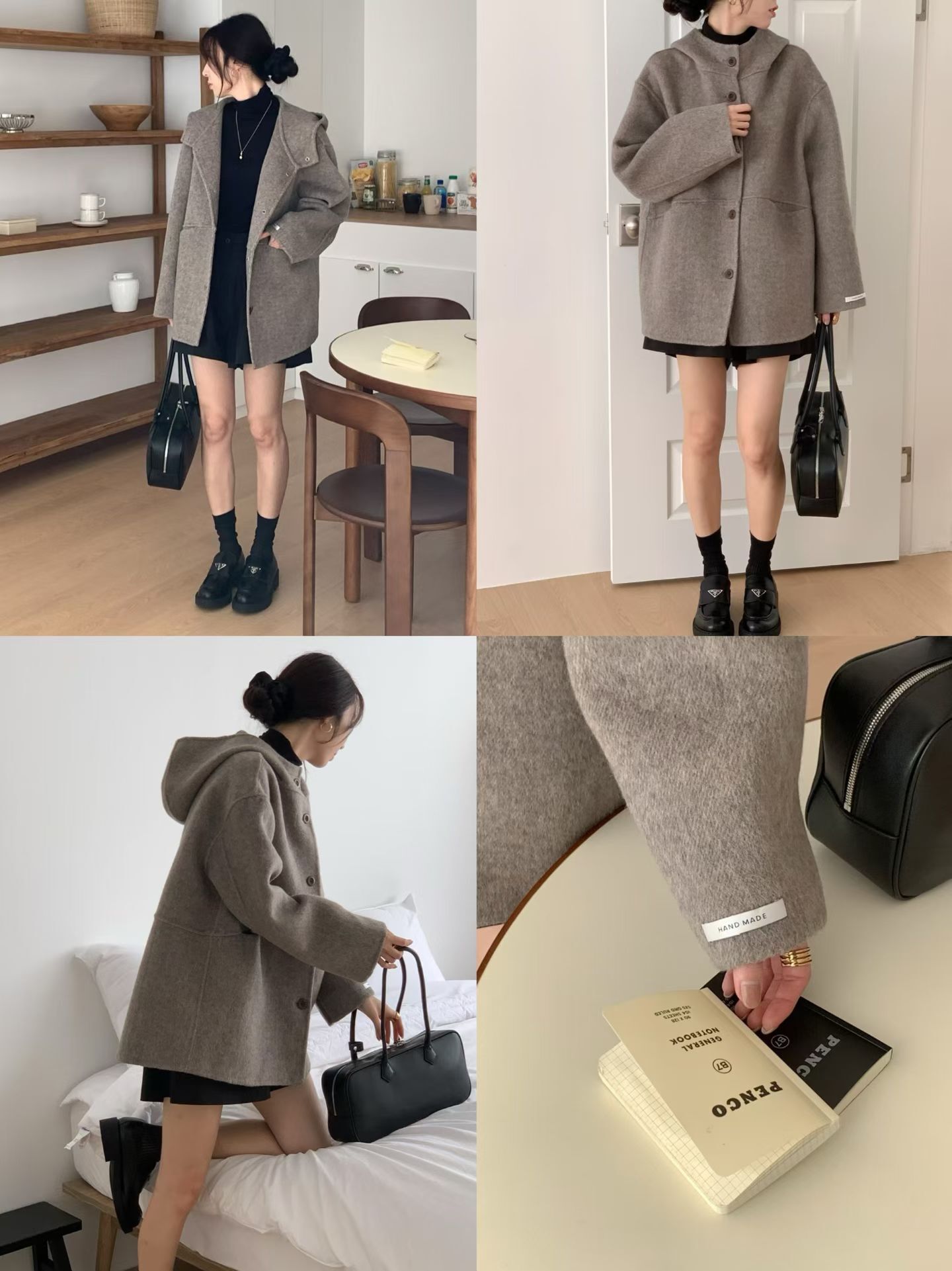 RE5426 手工羊毛連帽排扣外套 *特價* (優惠碼同充值購物金不適用)