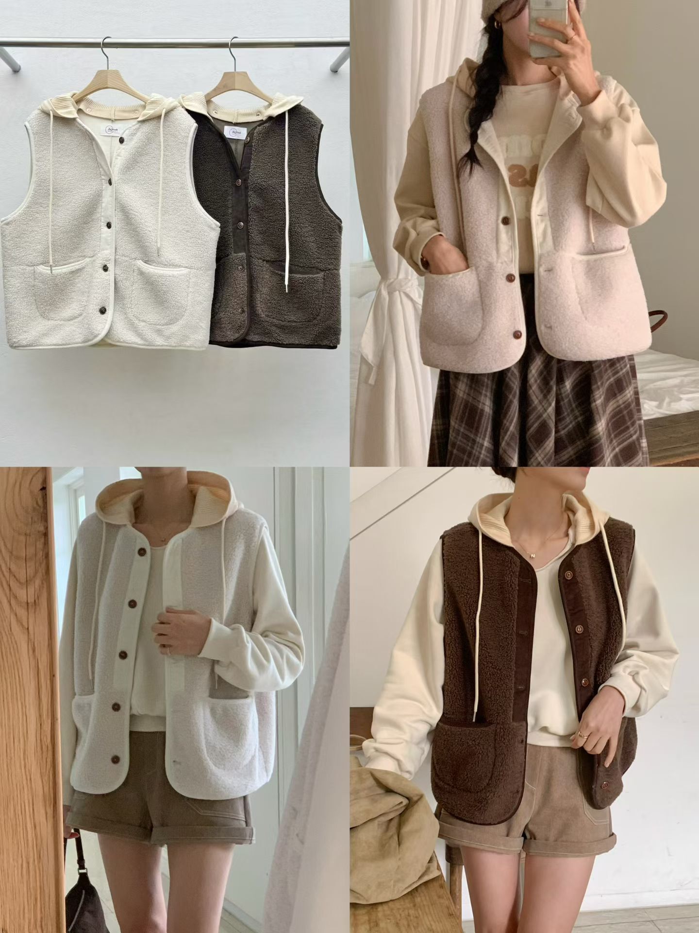 RE5428 熊啤啤排扣連帽背心馬甲 *特價* (優惠碼同充值購物金不適用)