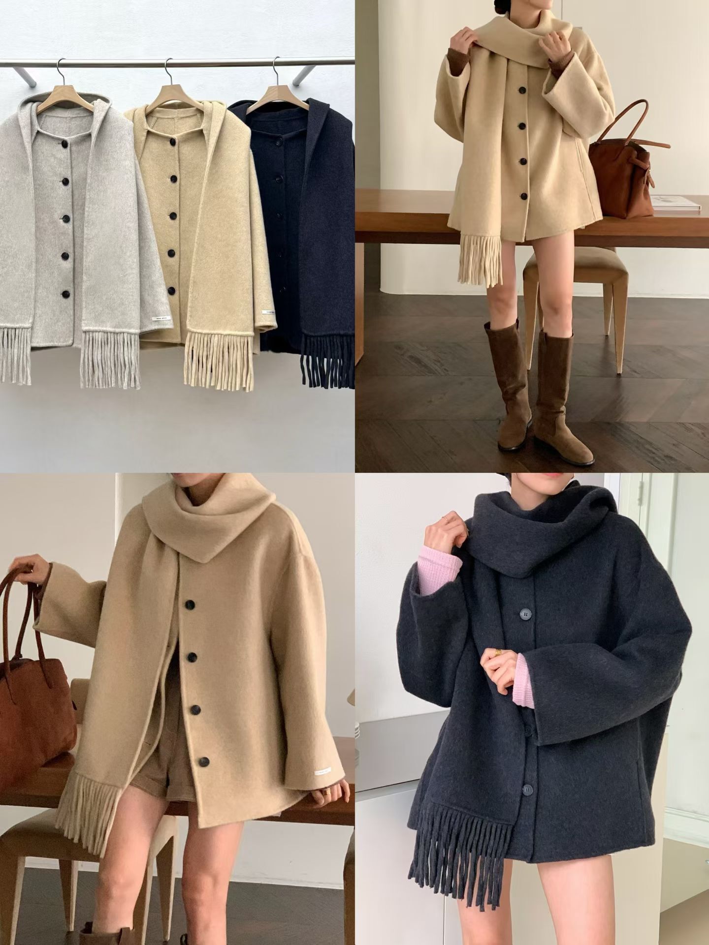 RE5430 氣質手工連頸巾排扣外套 *特價* (優惠碼同充值購物金不適用)