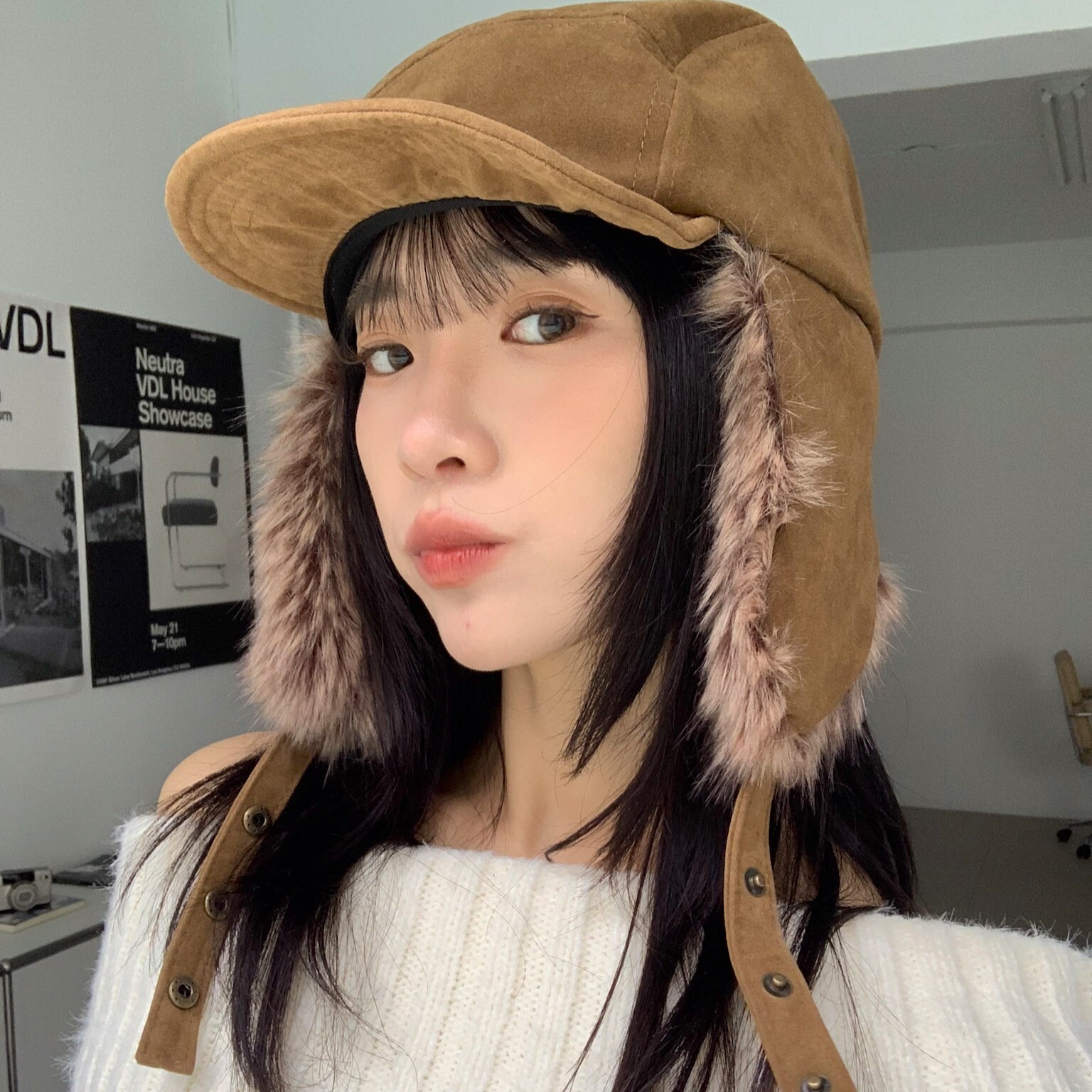 ISAA_韓女人人一頂 時髦麂皮毛絨飛行護耳帽_61016