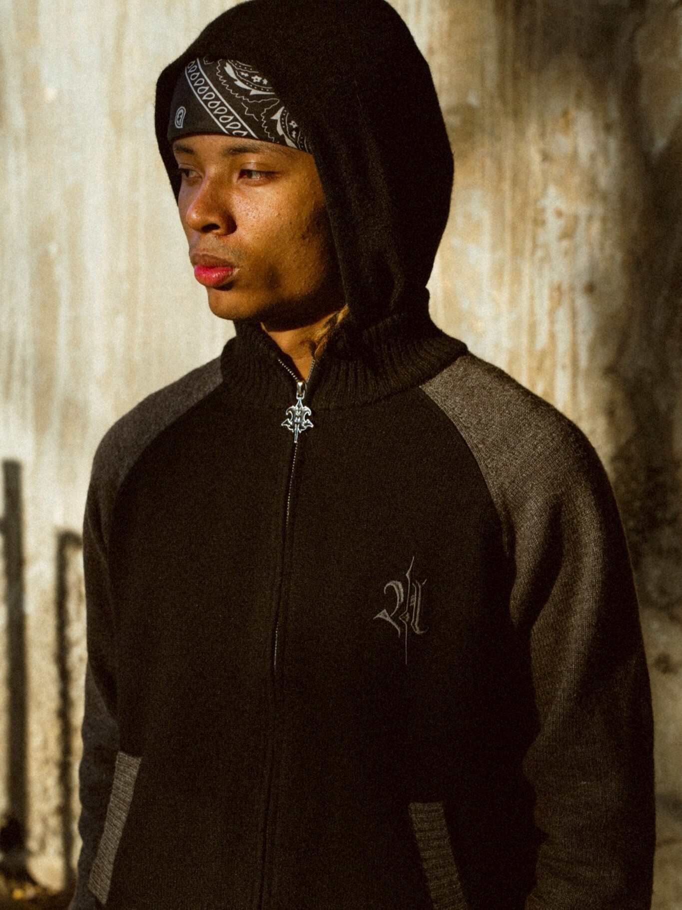 ATONE STUDIO 皮革貼布 刺繡皇家Logo 針織連帽外套 ‘’ATONE Leather Patch Knit Track Jacket ‘’