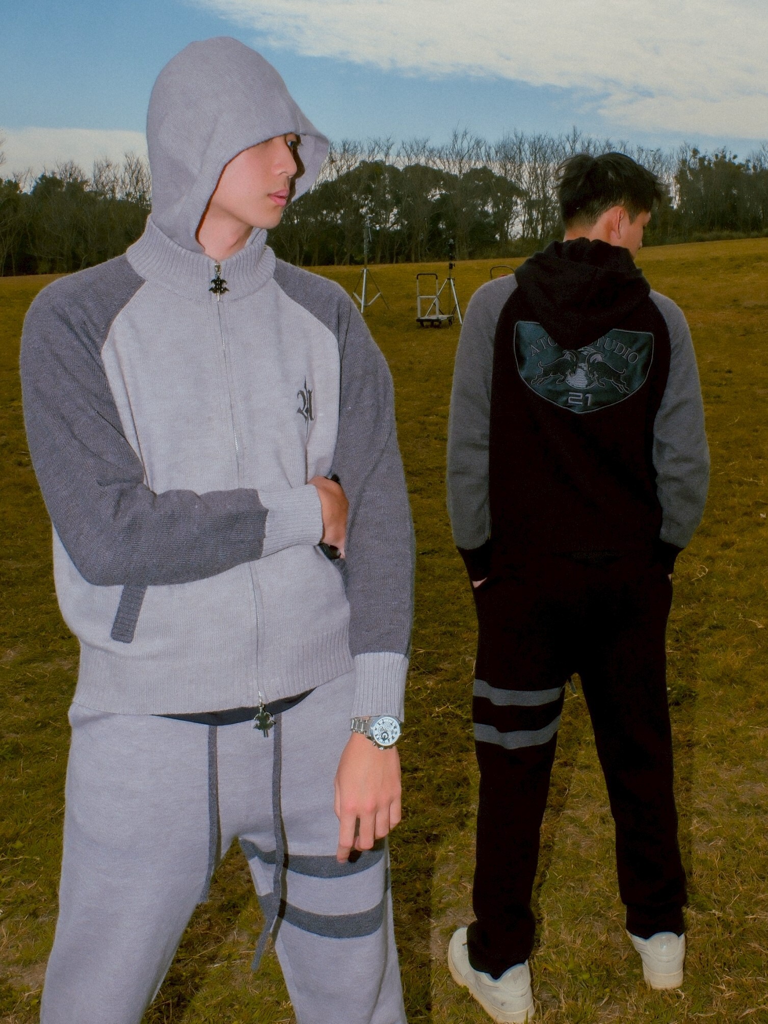 ATONE STUDIO 皮革貼布 刺繡皇家Logo 針織連帽外套 ‘’ATONE Leather Patch Knit Track Jacket ‘’