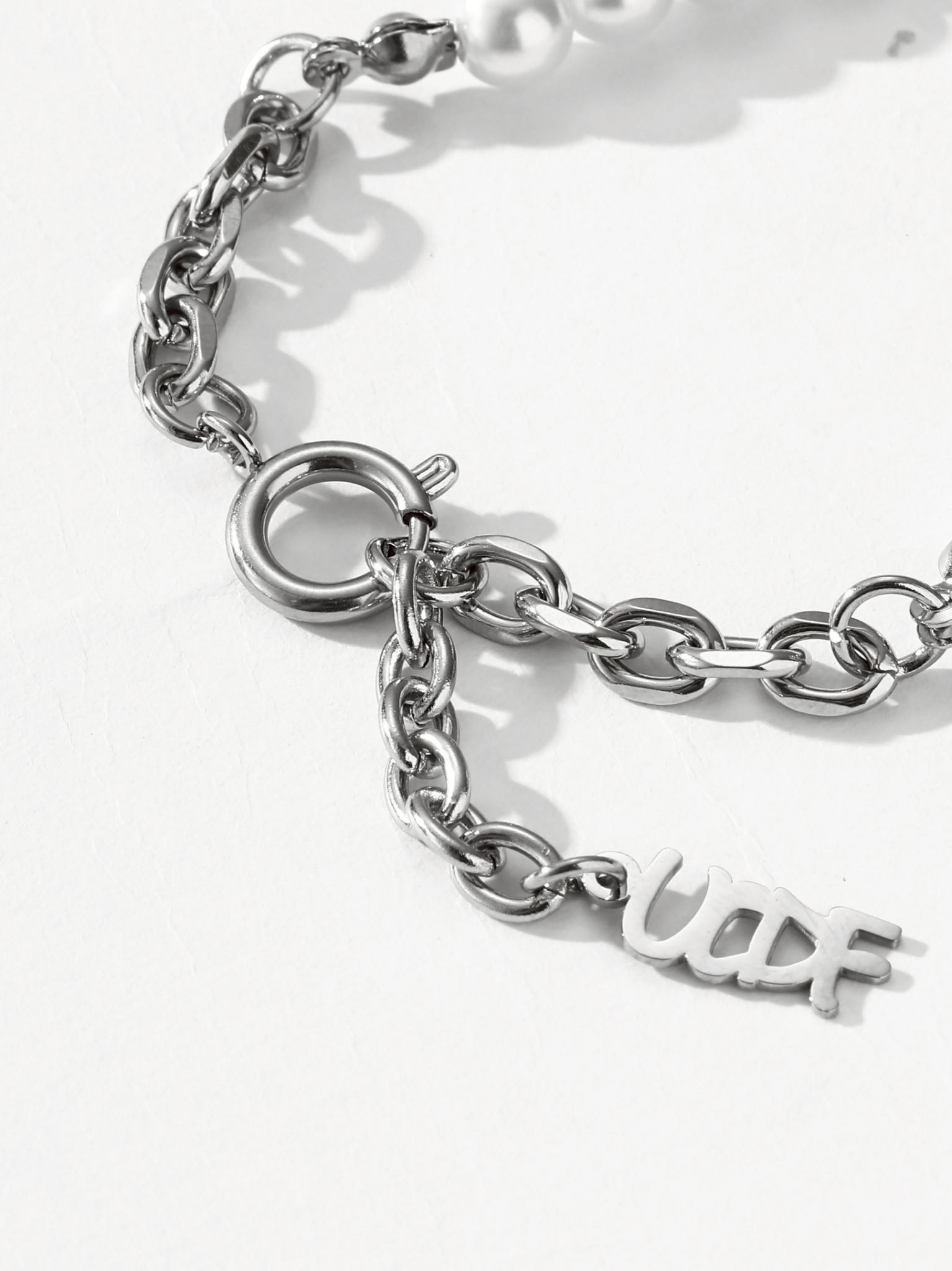 UCDF 白色 珍珠 拼接 古巴練 串珠 設計感 手鏈 UCB010