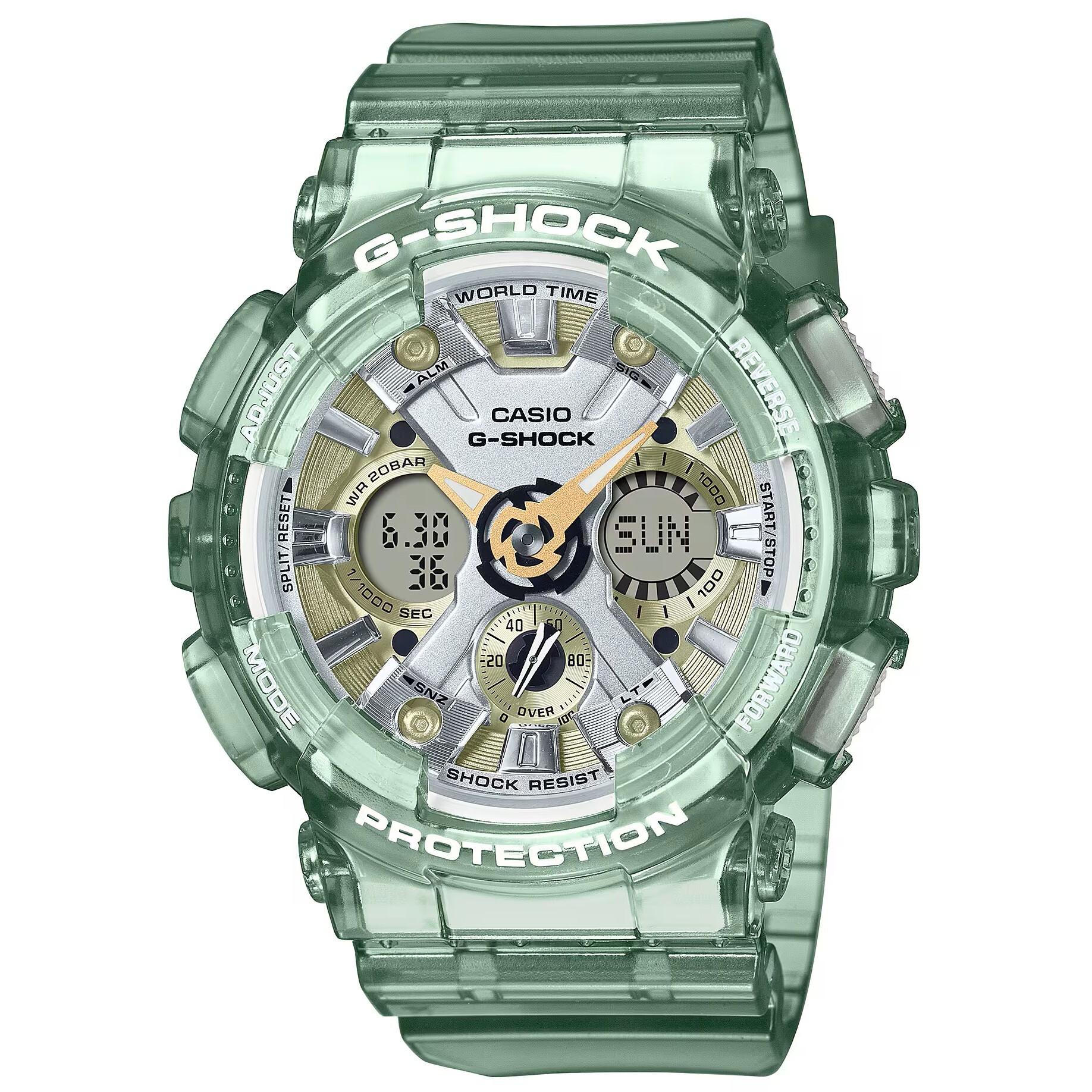 預購款【CASIO 卡西歐】 G-SHOCK 立體金屬錶面 金屬光澤時尚小巧思 耐衝擊數位雙顯 手錶 GMA-S120GS