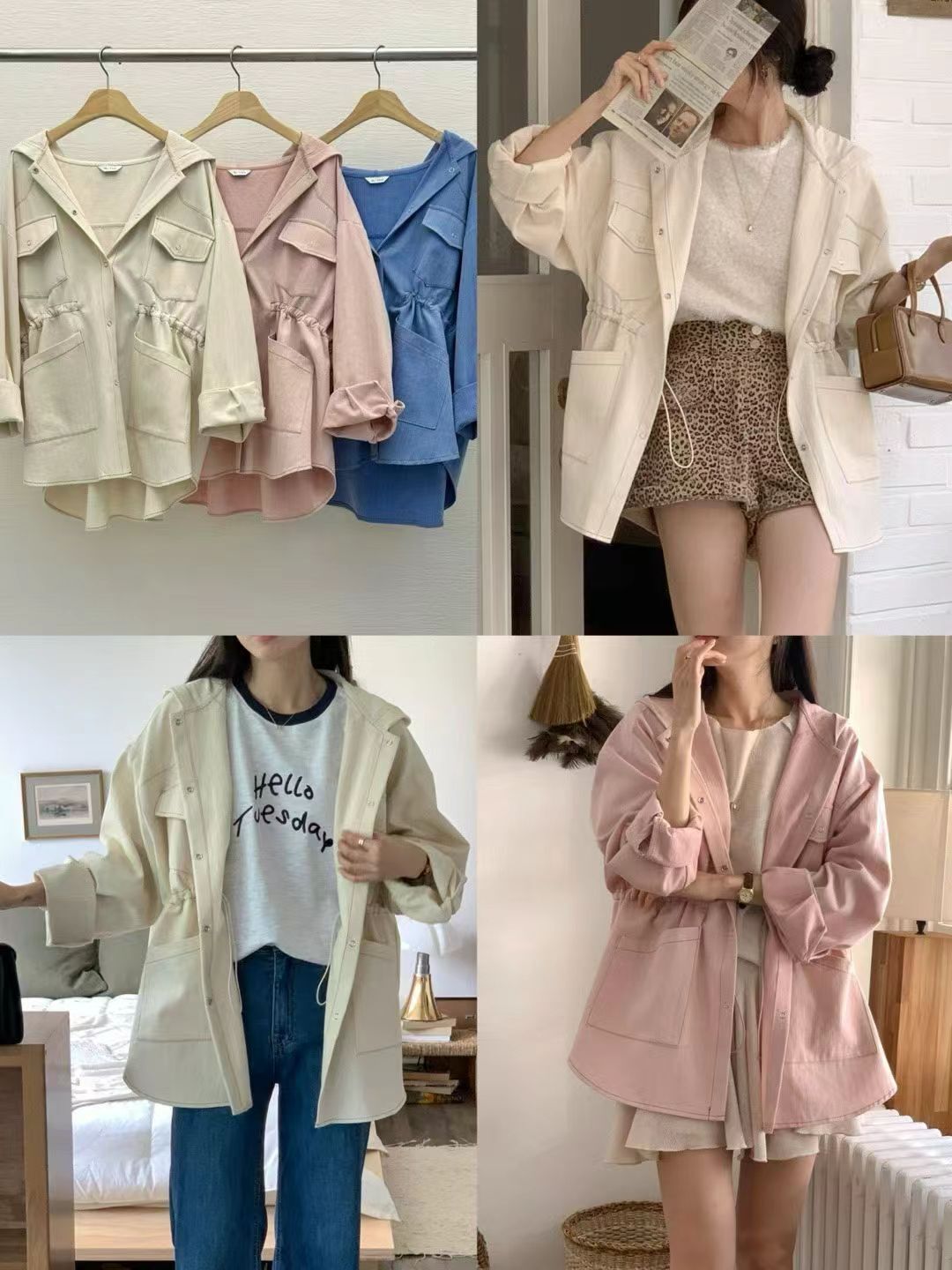 RE5442 兩側束腰啪扣連帽大口袋外套 *特價* (優惠碼同充值購物金不適用)