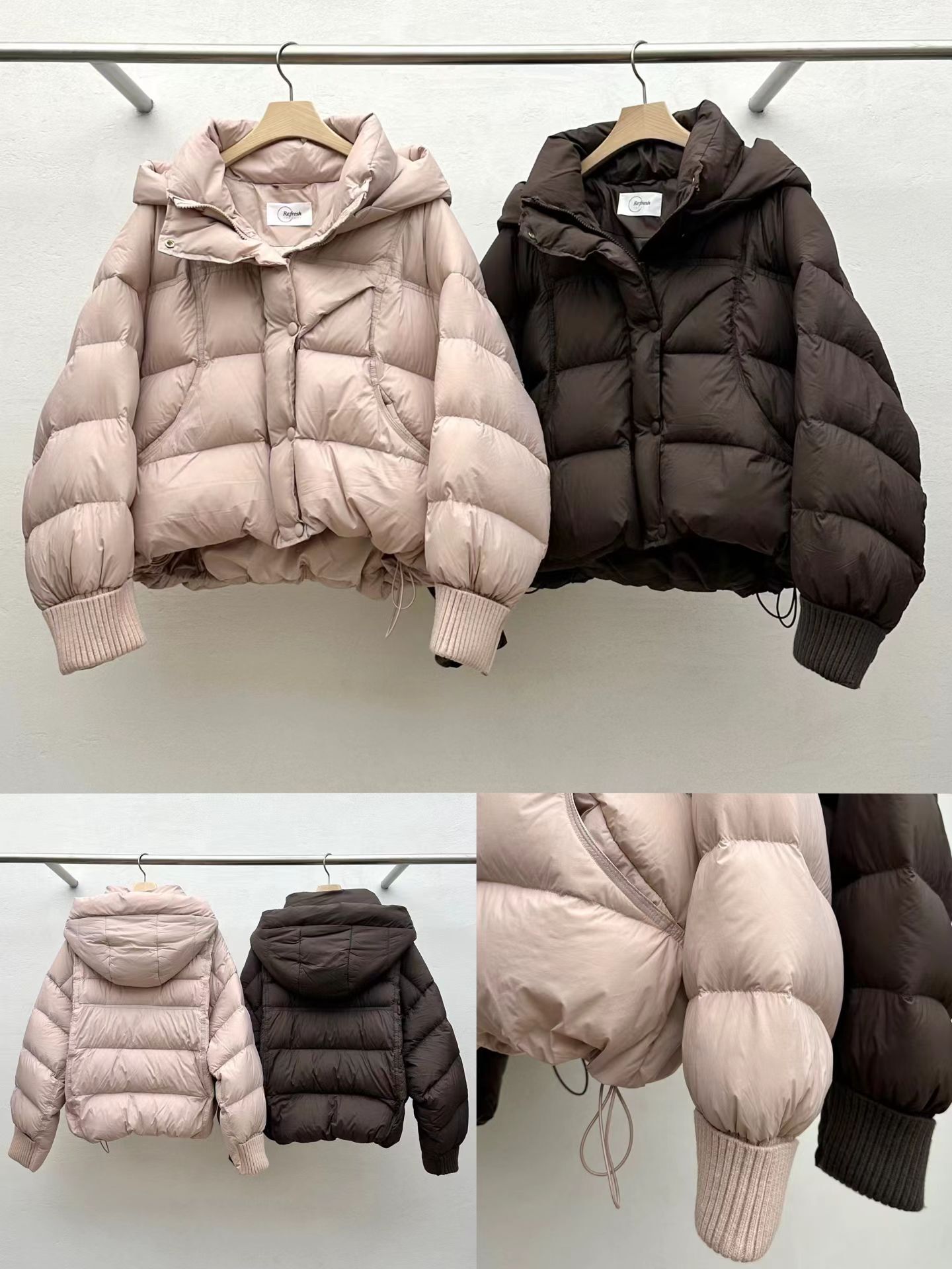 RE5437 鴨絨連帽啪扣短版羽絨外套 *特價* (優惠碼同充值購物金不適用)