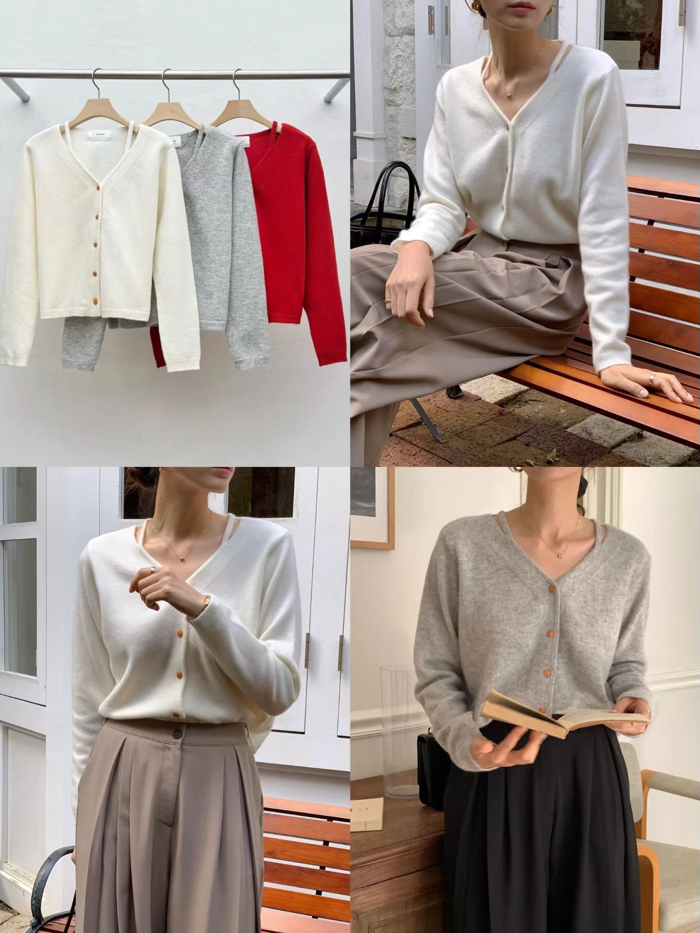 RE5436 假兩件排扣肩帶上衣 *特價* (優惠碼同充值購物金不適用)