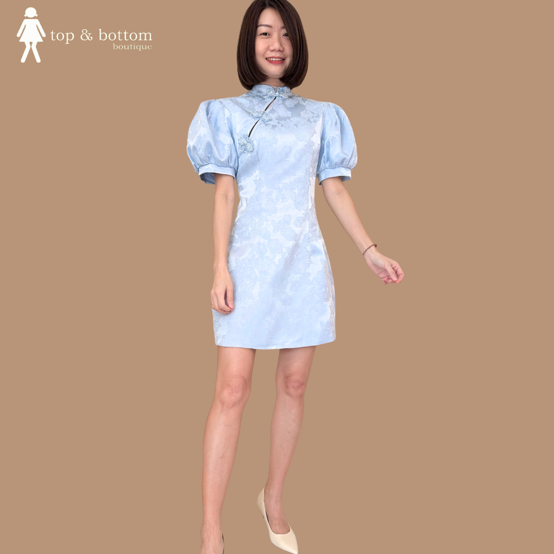 PUFFY SLEEVE CHEONGSAM SHORT DRESS
