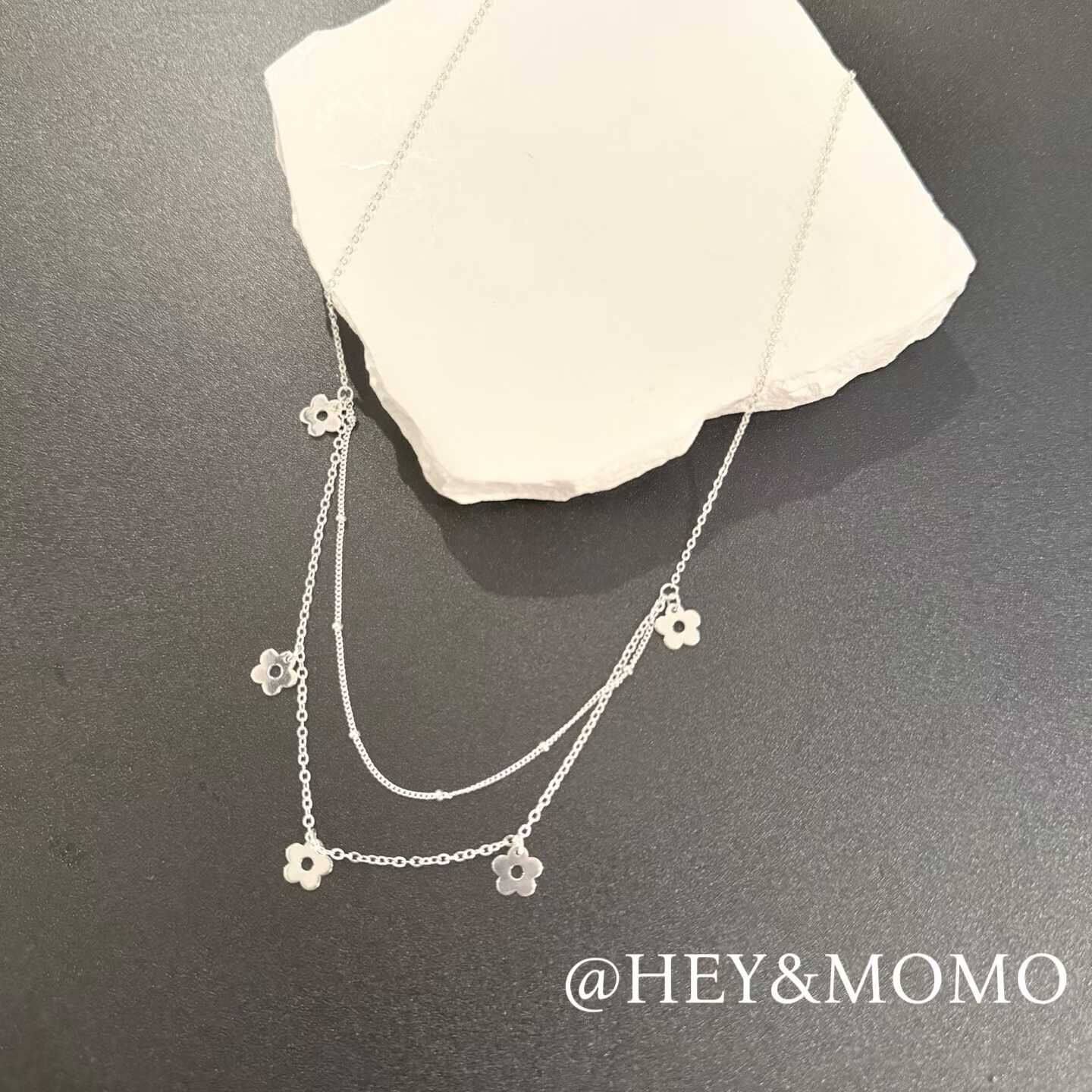 HM5406 ⚪️925 銀 雙層小花片片項鍊