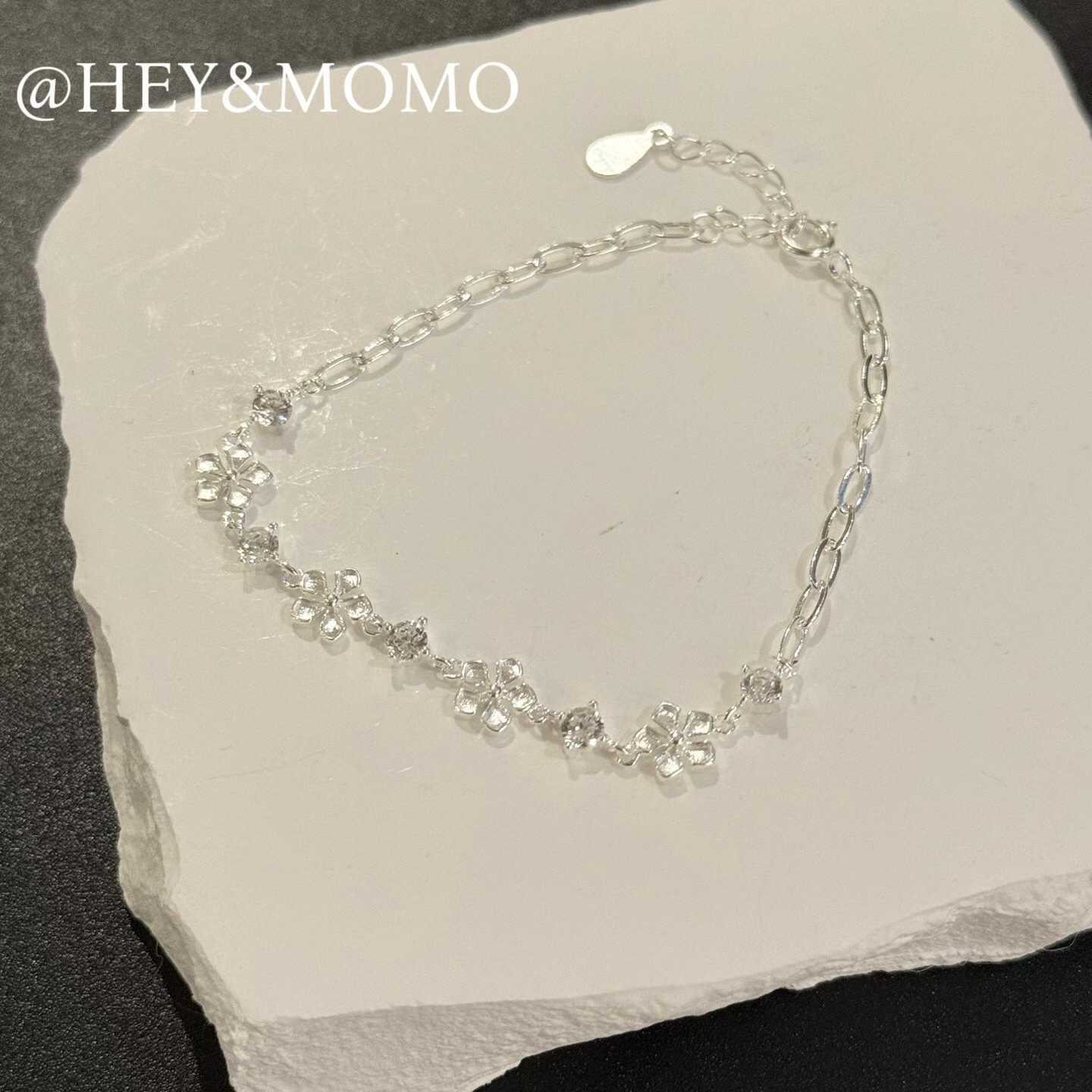 HM5412 ⚪️925 銀 立體浮雕花瓣拼接鑽手鍊