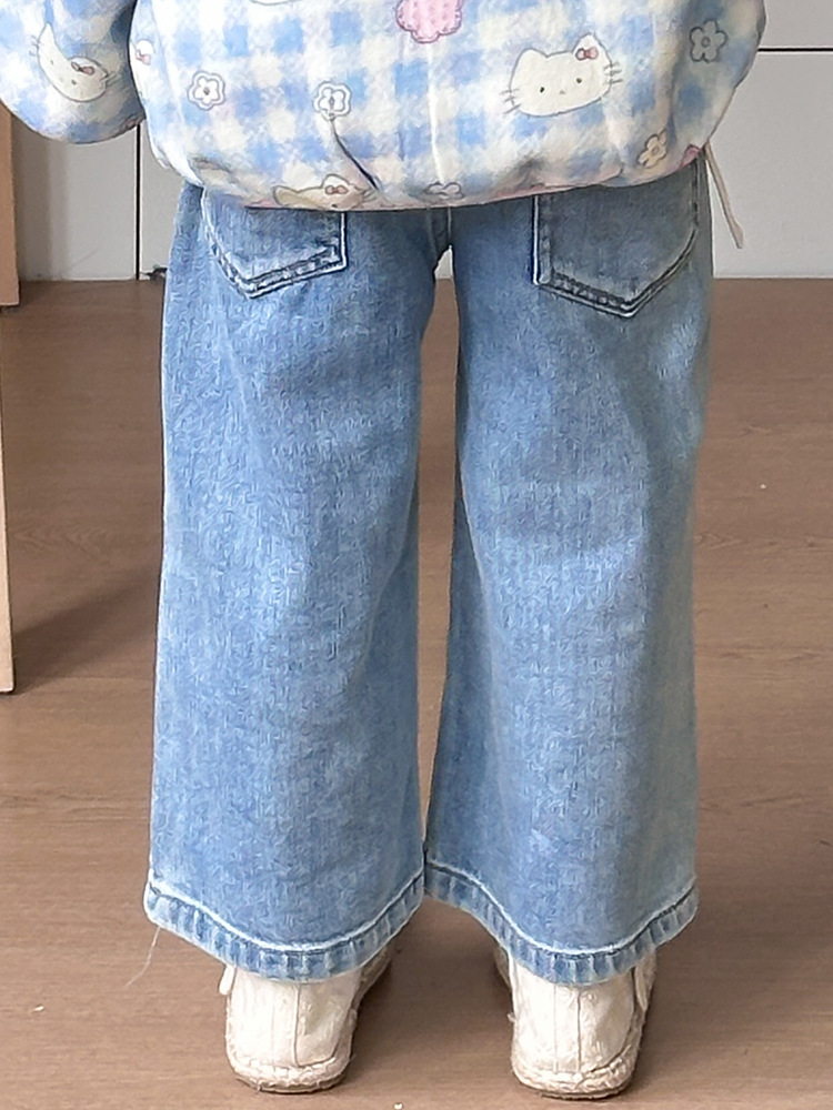 【H0242】女寶刺繡貓咪牛仔寬褲(90-150)