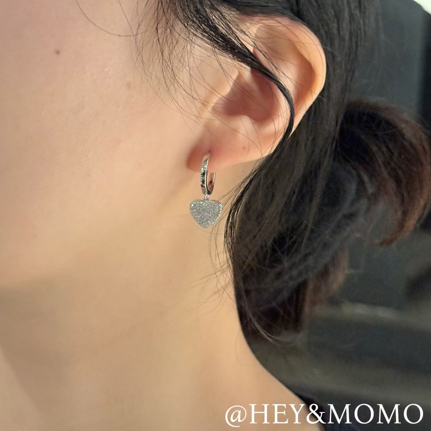 HM5414 ⚪️925 銀 電鍍重工滿鑽愛心耳扣耳環