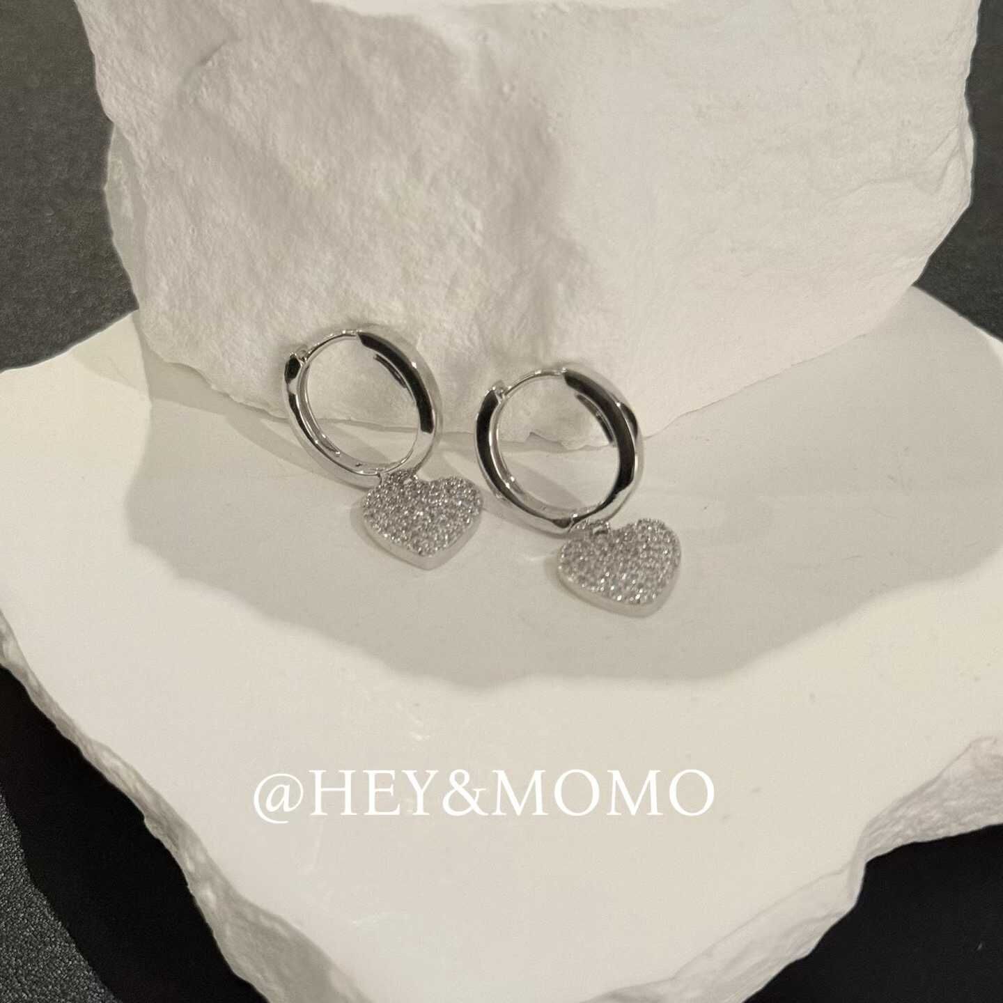 HM5414 ⚪️925 銀 電鍍重工滿鑽愛心耳扣耳環