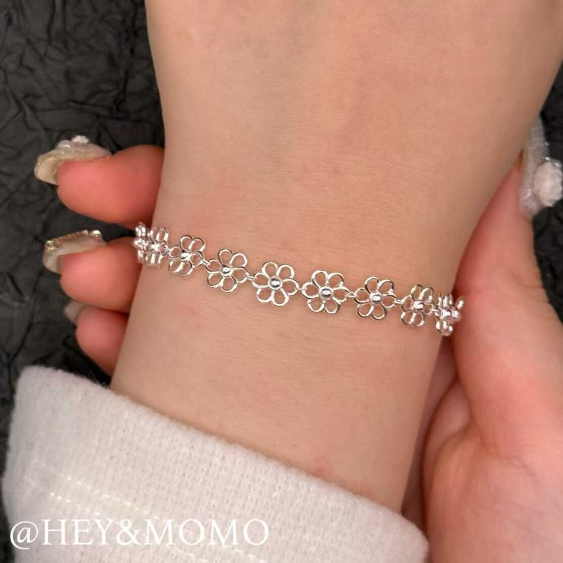 HM5422 ⚪️925 銀 重磅鏤空花瓣滿盤手鍊