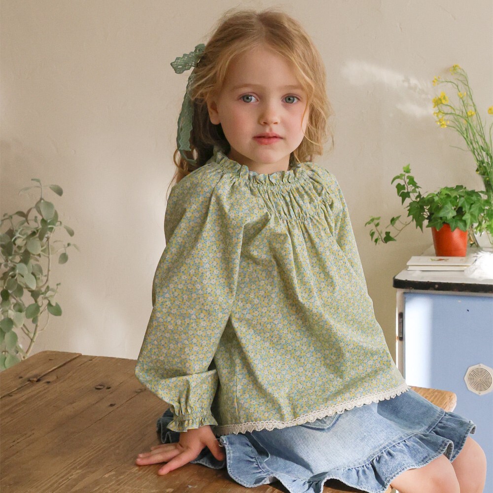 90-140 蕾絲邊花紋娃娃上衣 2色