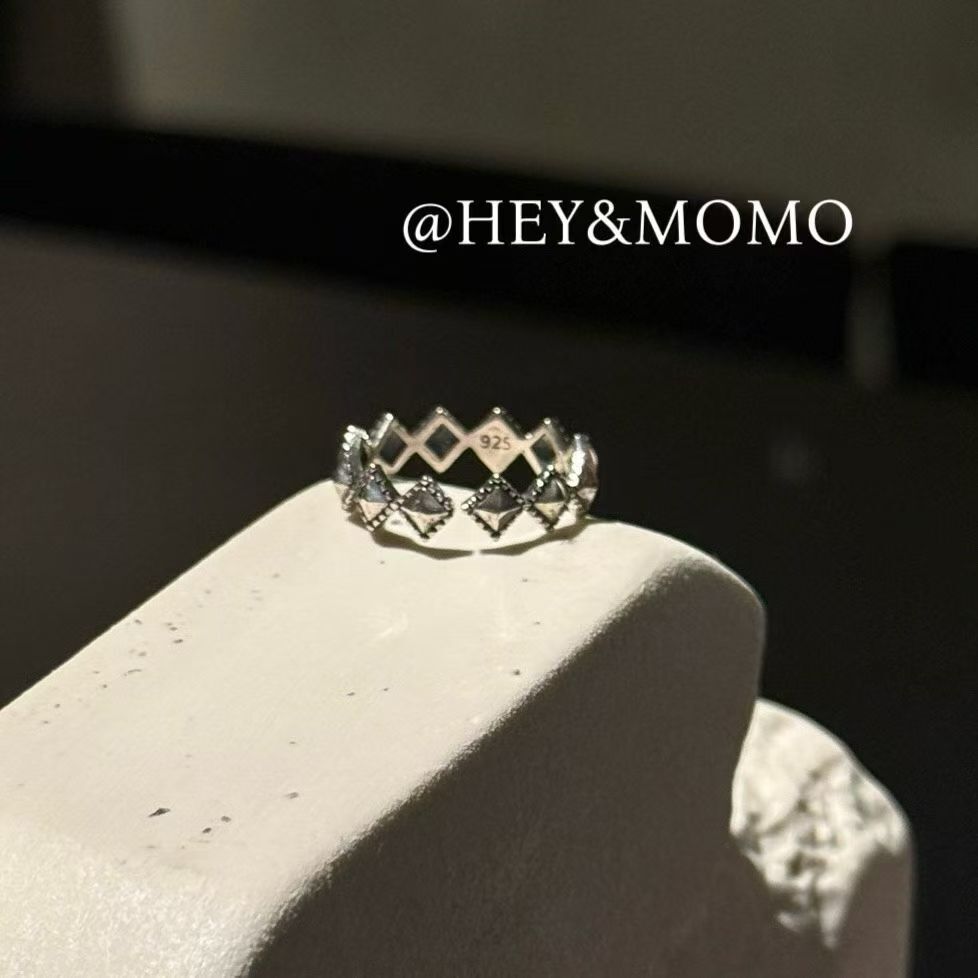 HM5435 ⚪️925 銀 復古菱形立體戒指