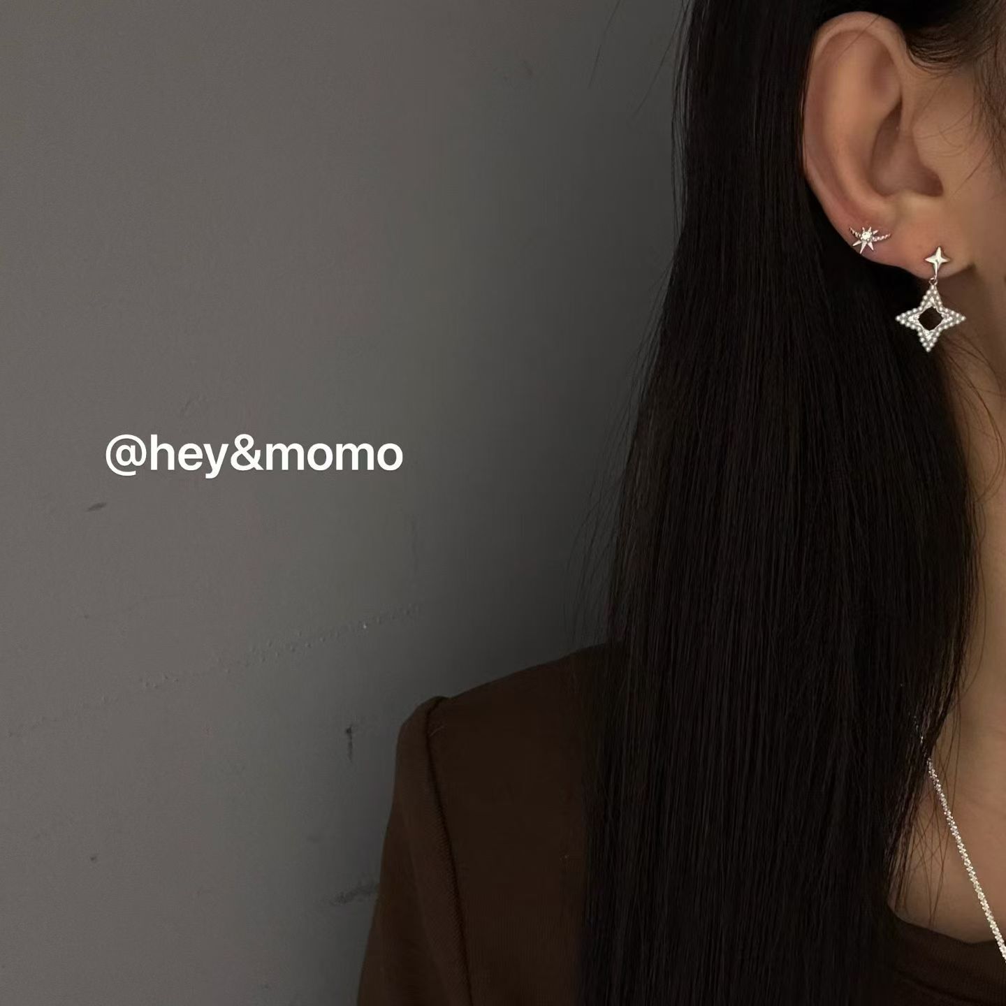 HM5442 ⚪️925 銀 珍珠 水鑽拼接 四芒星耳環