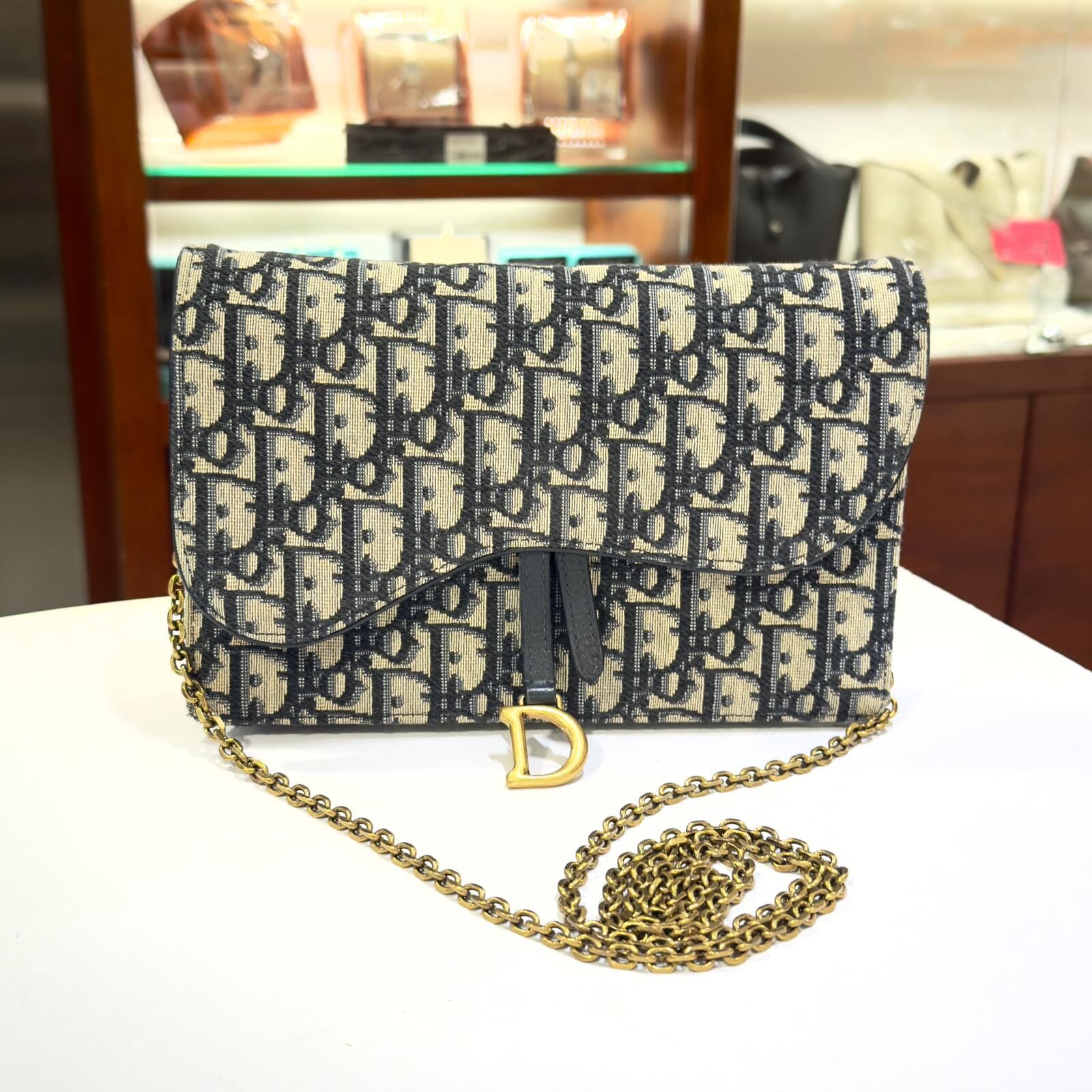 95%NEW二手DIOR WOC OBLIQUE SADDLE MEDIUM  藍色牛仔經典老花鏈袋 #迪奧斜背包 #香榭站正品