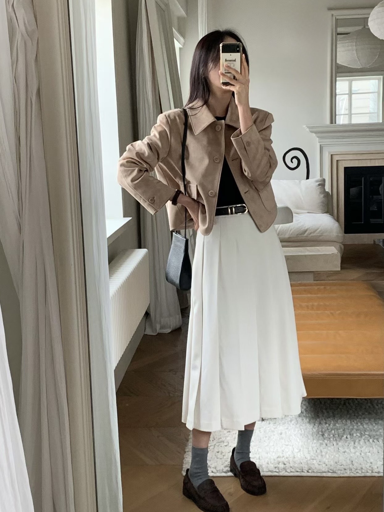 #228N259 秋冬氣息，西裝百褶半裙