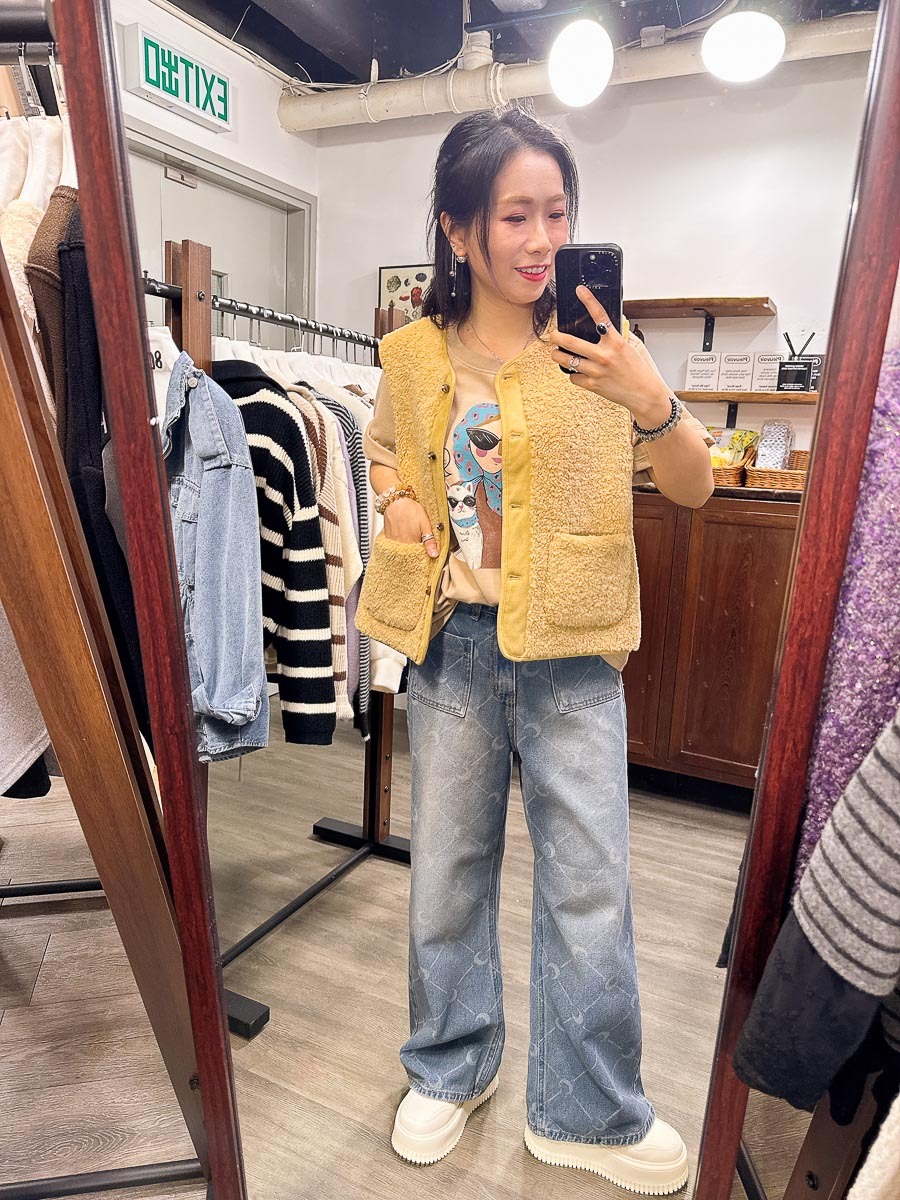 後腰橡根．月亮PRINT．牛仔直腳褲 (有袋)