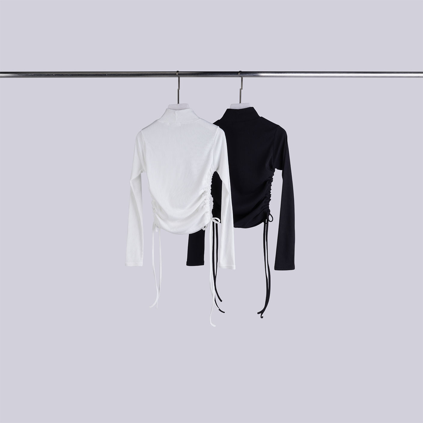 綁帶抽繩壓紋立領上衣 | 2色