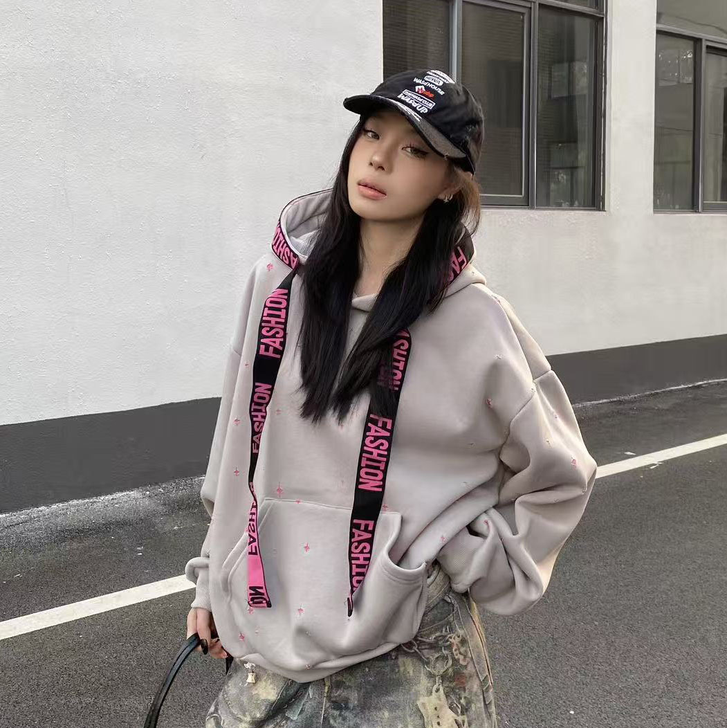 XCTRL 寬織帶跳色破壞寬版帽T-灰